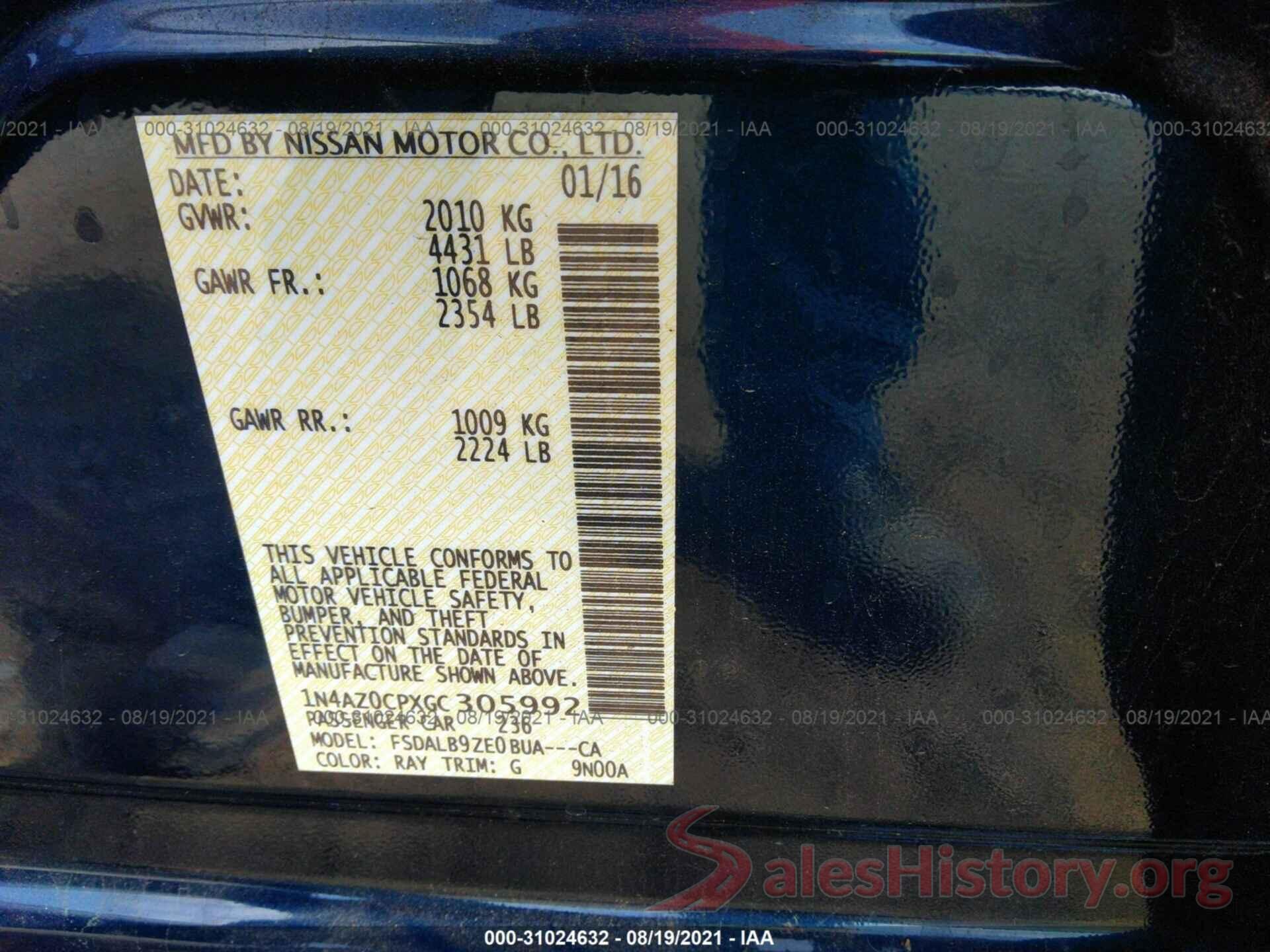 1N4AZ0CPXGC305992 2016 NISSAN LEAF