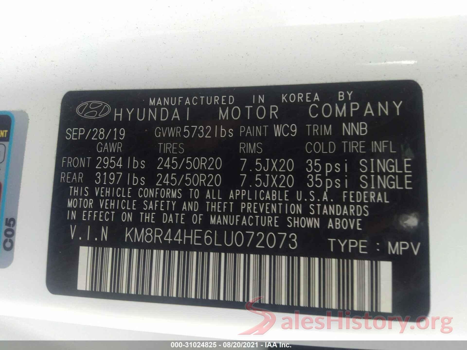 KM8R44HE6LU072073 2020 HYUNDAI PALISADE