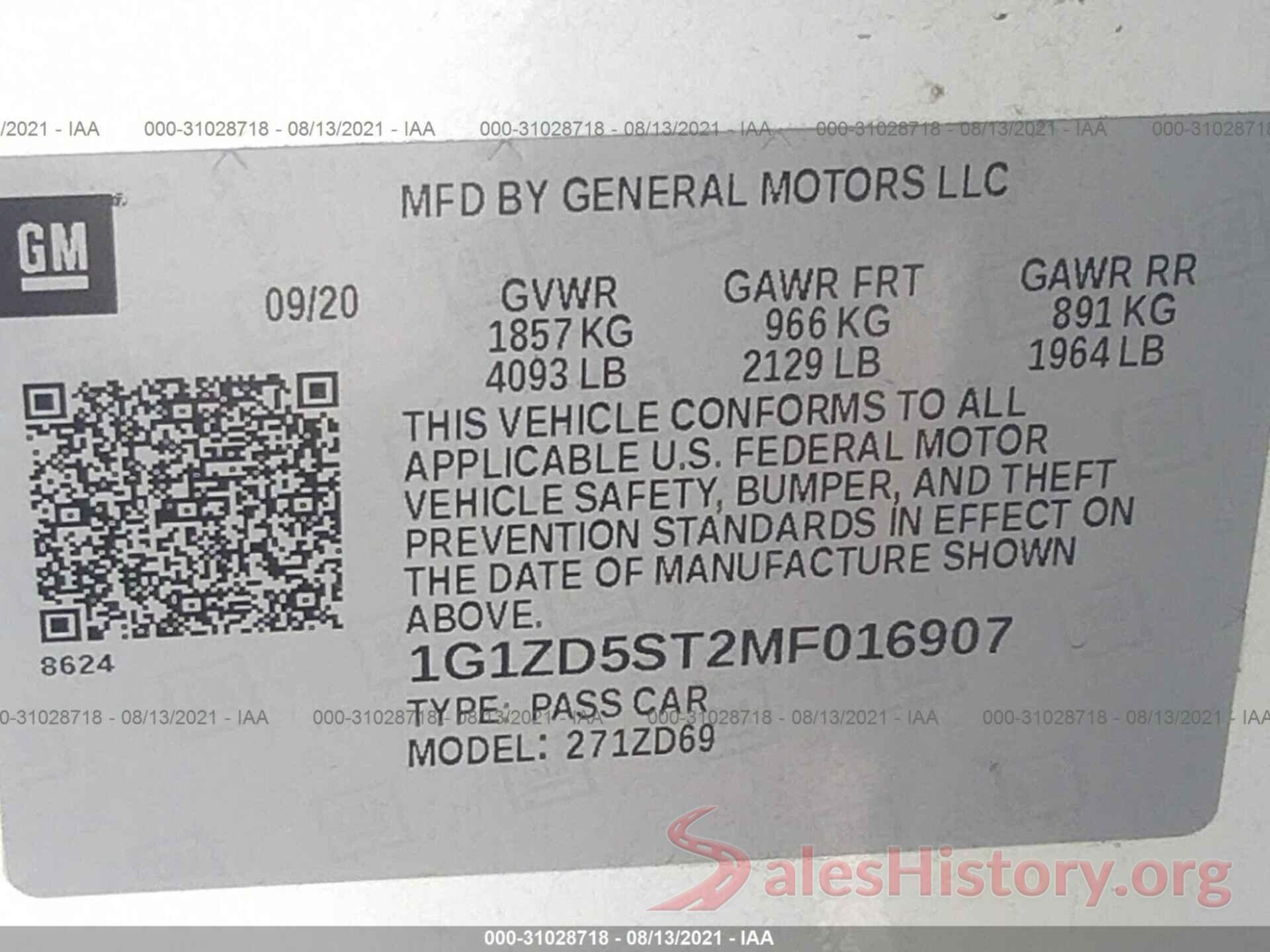 1G1ZD5ST2MF016907 2021 CHEVROLET MALIBU