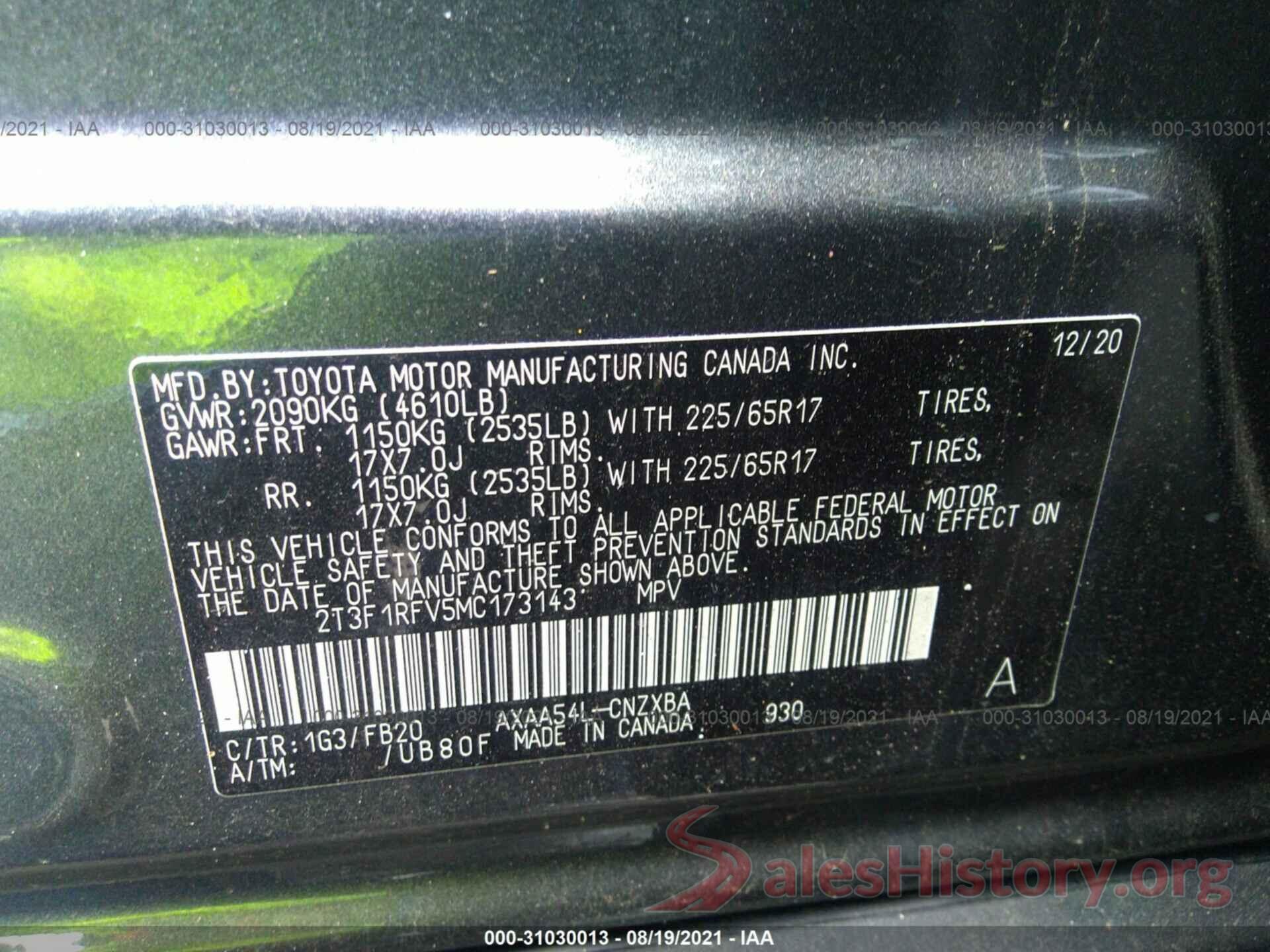 2T3F1RFV5MC173143 2021 TOYOTA RAV4