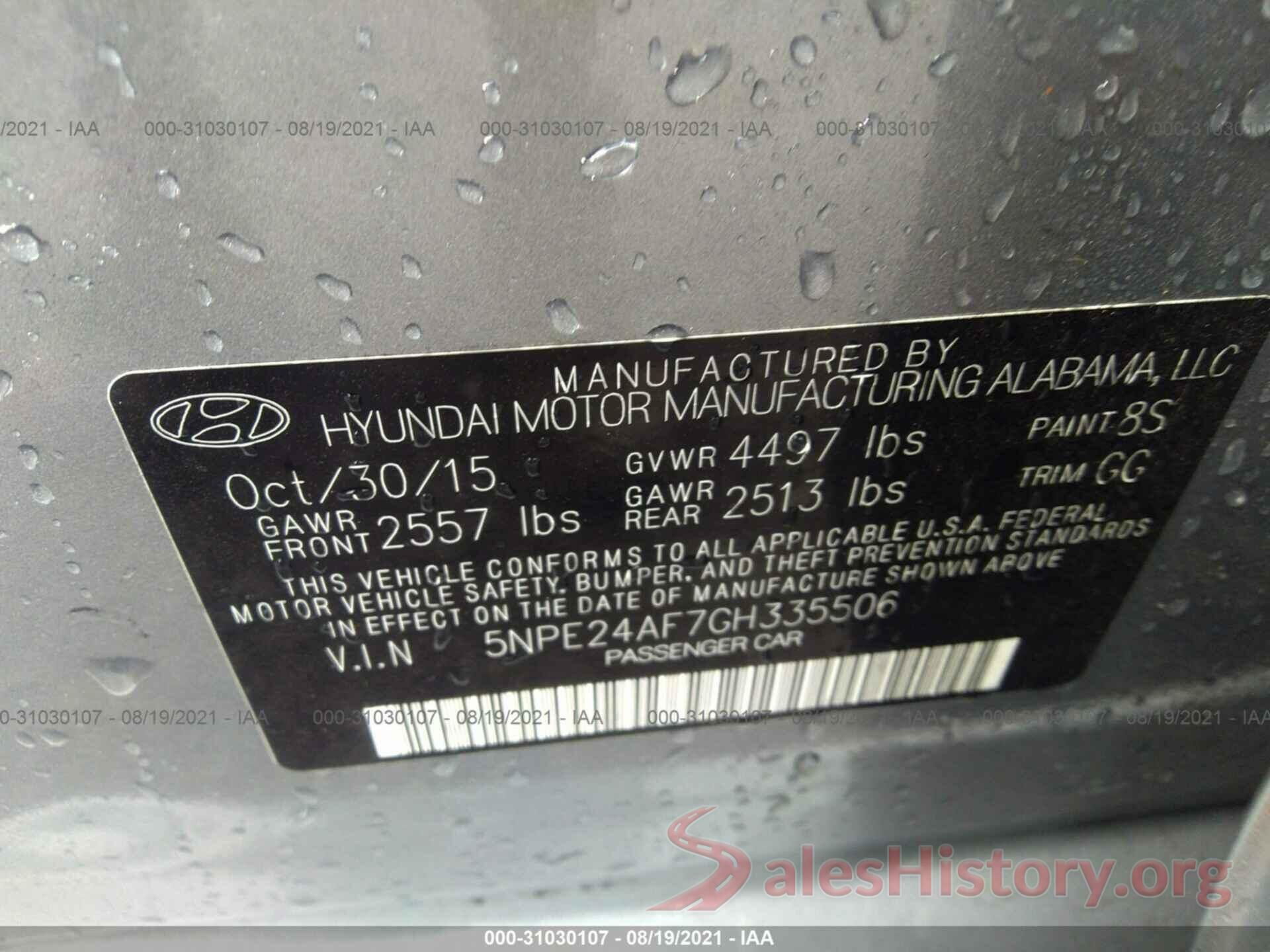 5NPE24AF7GH335506 2016 HYUNDAI SONATA