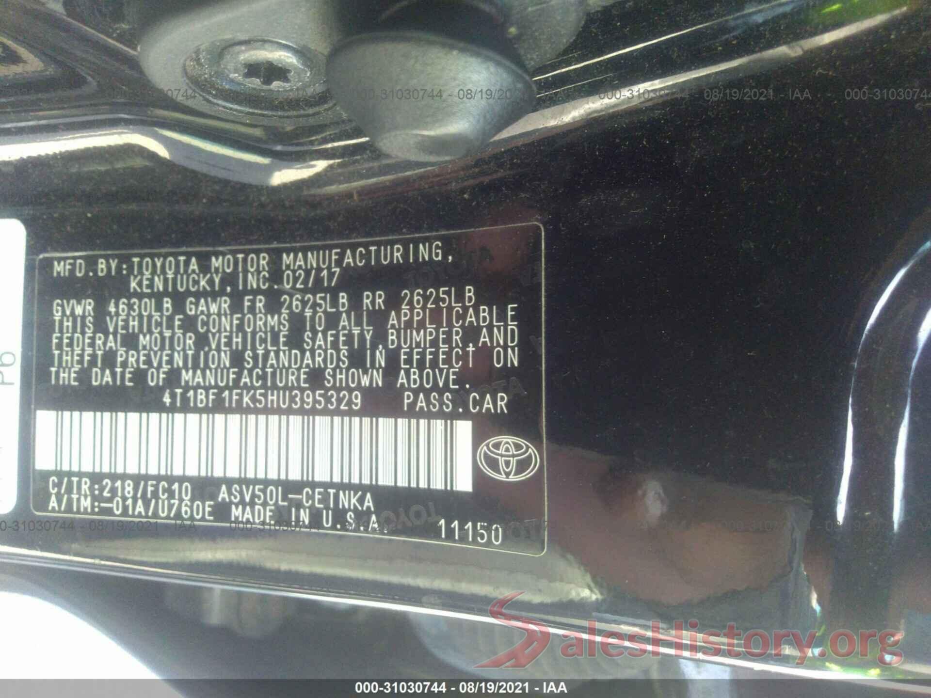 4T1BF1FK5HU395329 2017 TOYOTA CAMRY