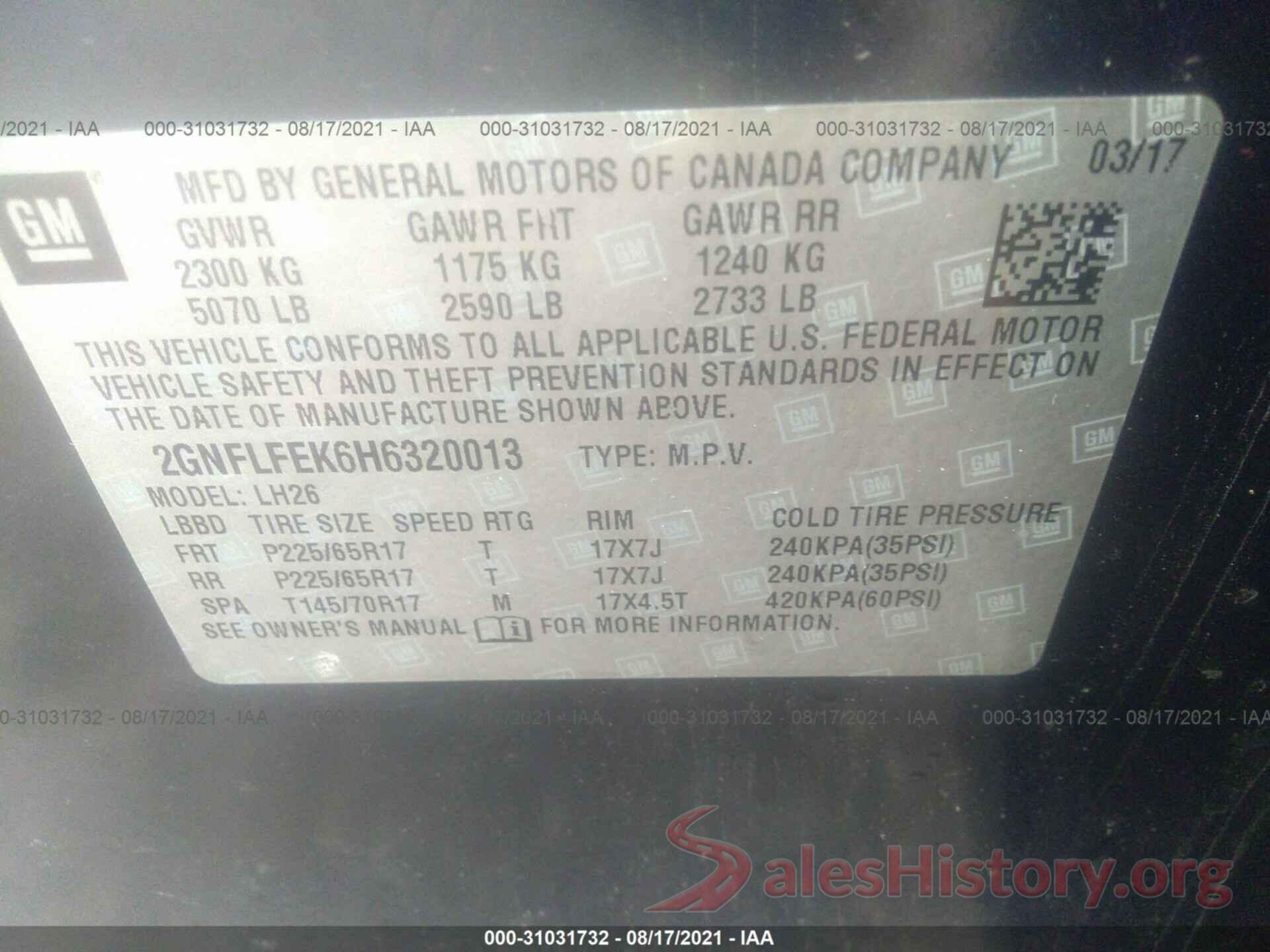 2GNFLFEK6H6320013 2017 CHEVROLET EQUINOX