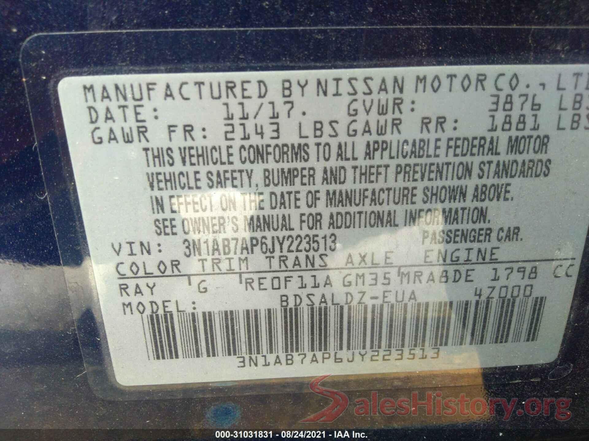 3N1AB7AP6JY223513 2018 NISSAN SENTRA