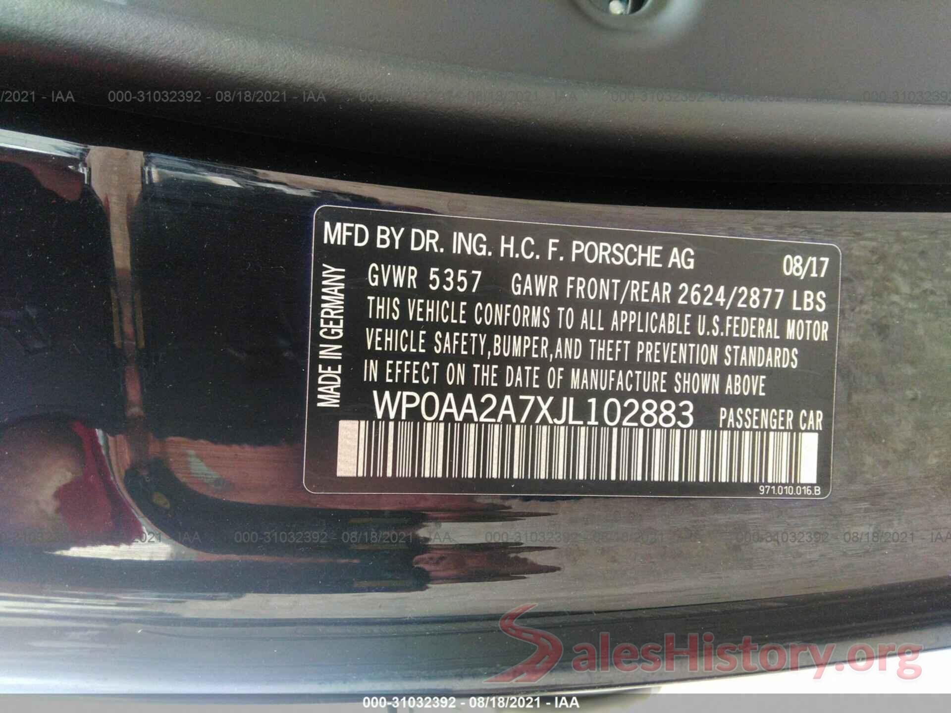 WP0AA2A7XJL102883 2018 PORSCHE PANAMERA