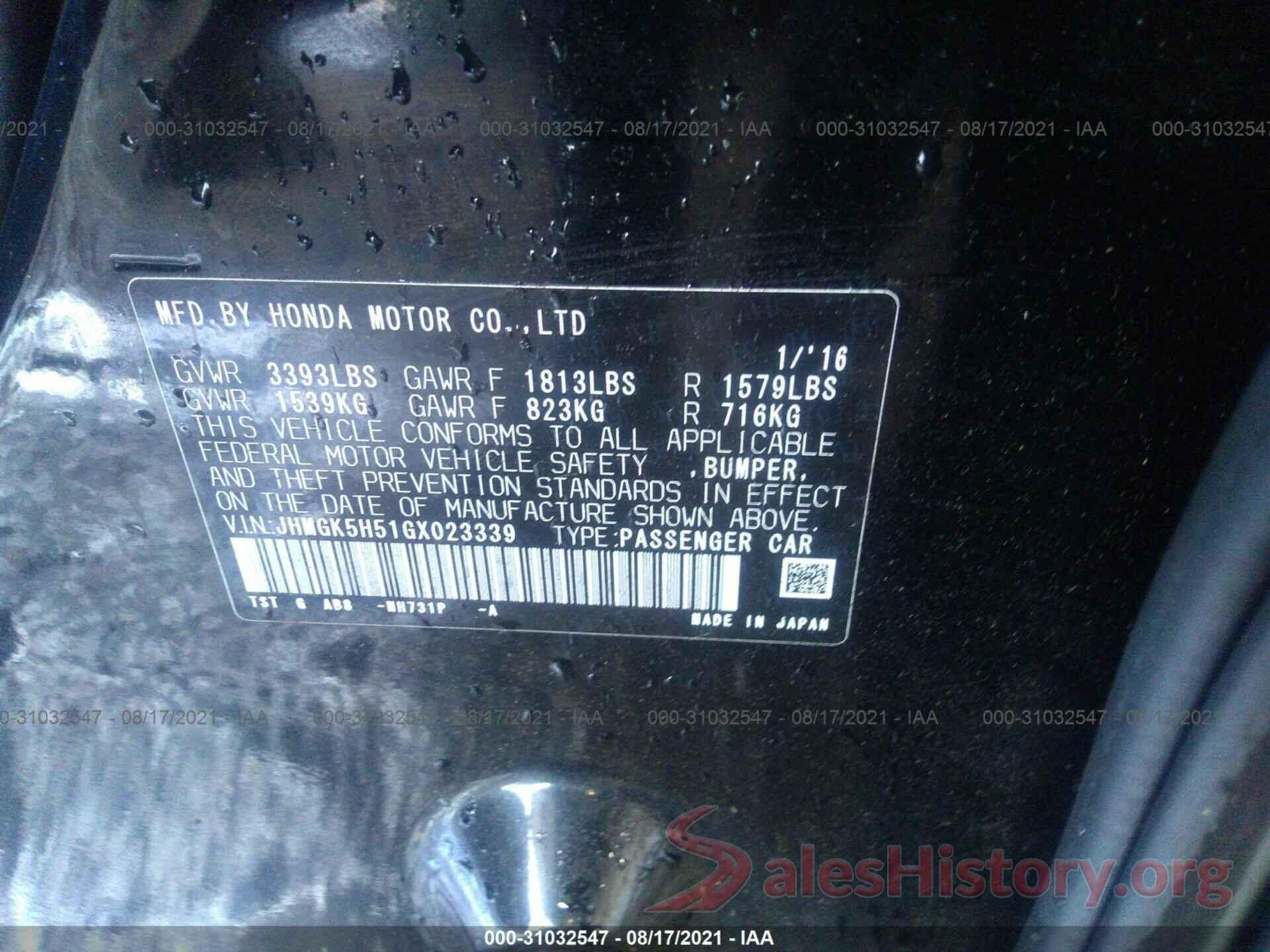 JHMGK5H51GX023339 2016 HONDA FIT