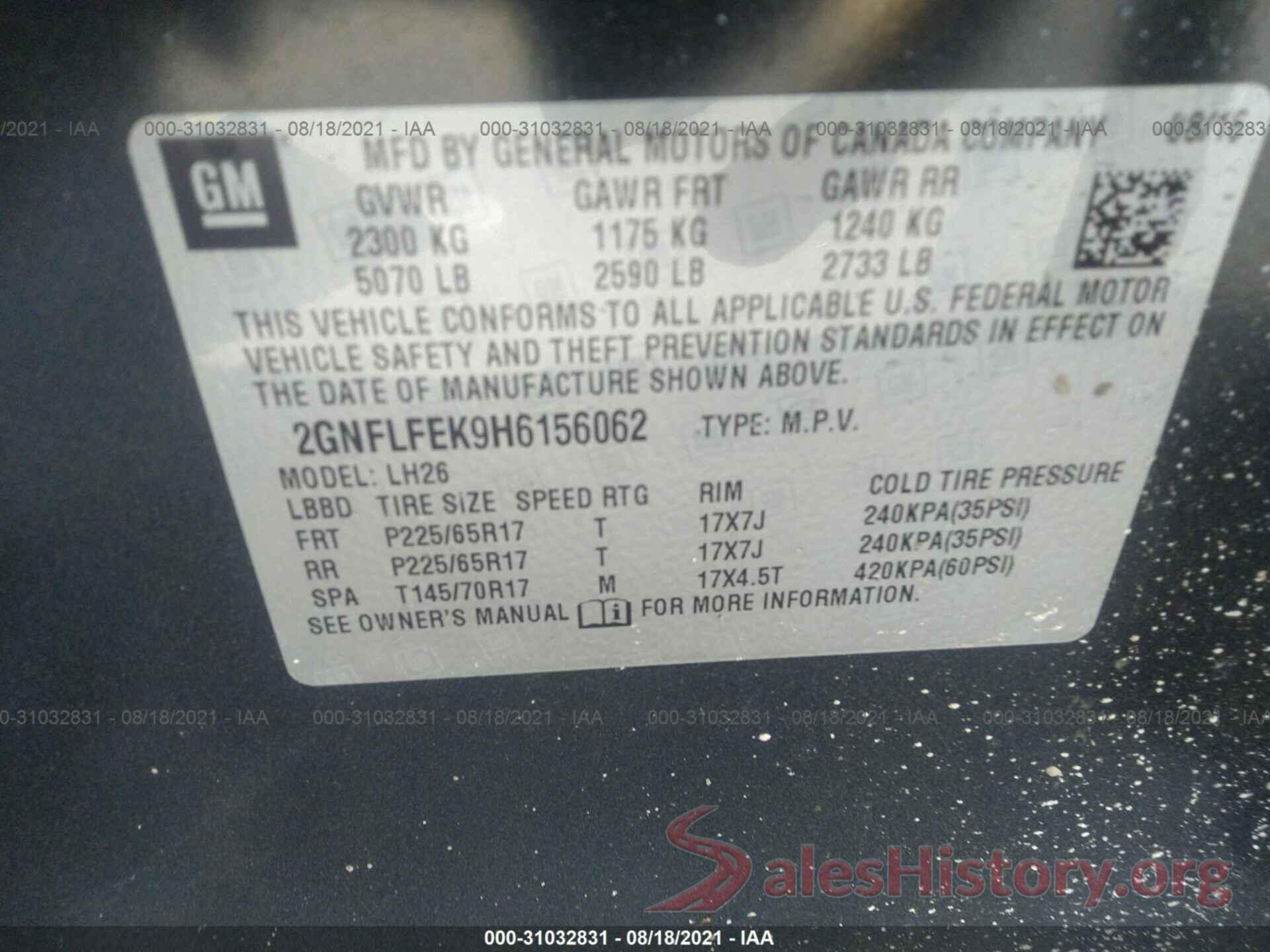 2GNFLFEK9H6156062 2017 CHEVROLET EQUINOX