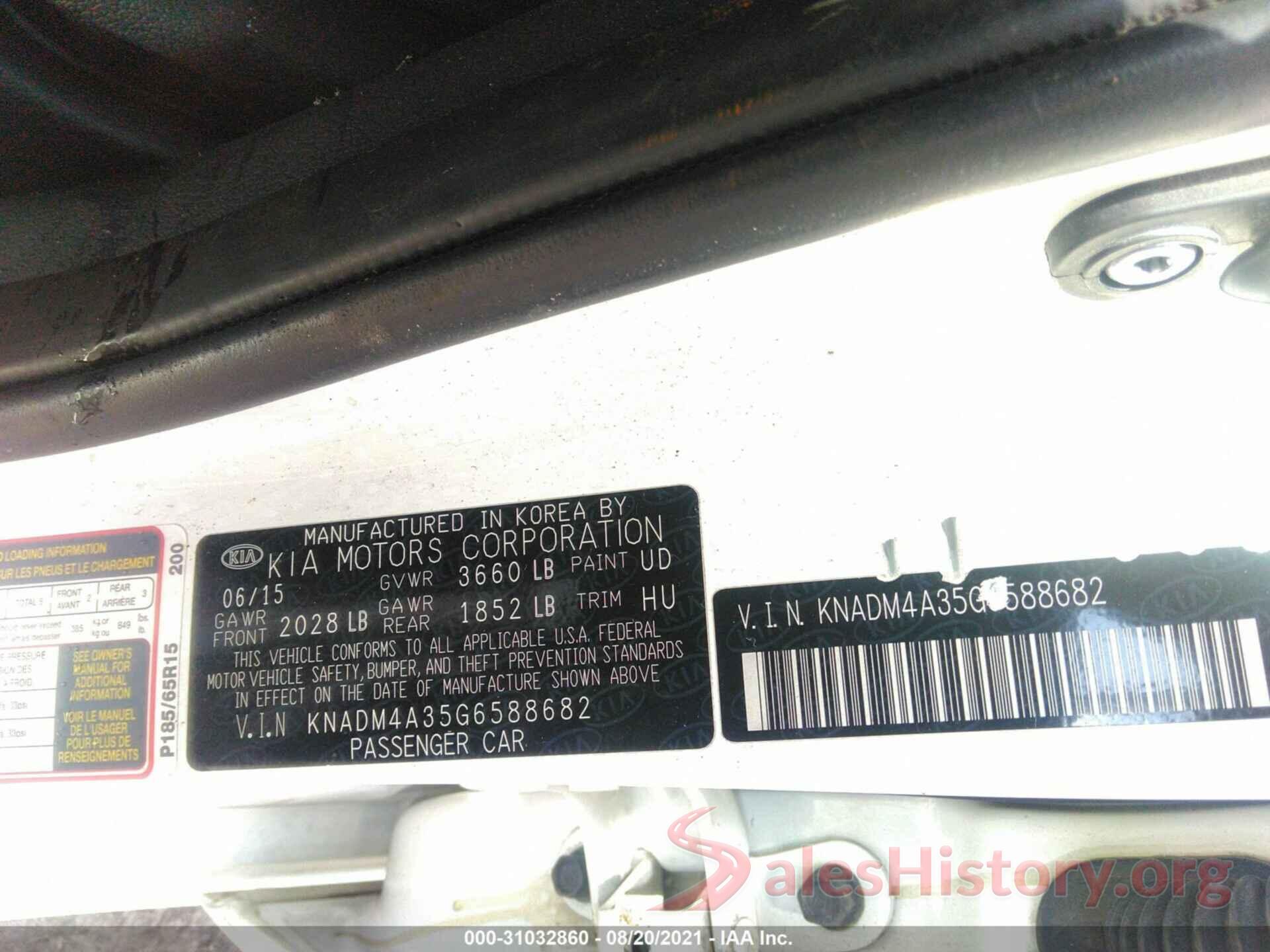 KNADM4A35G6588682 2016 KIA RIO