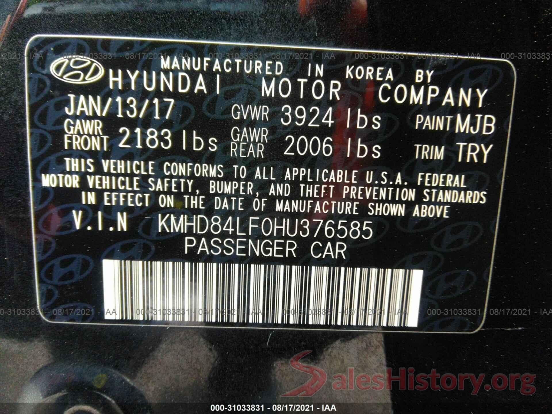 KMHD84LF0HU376585 2017 HYUNDAI ELANTRA