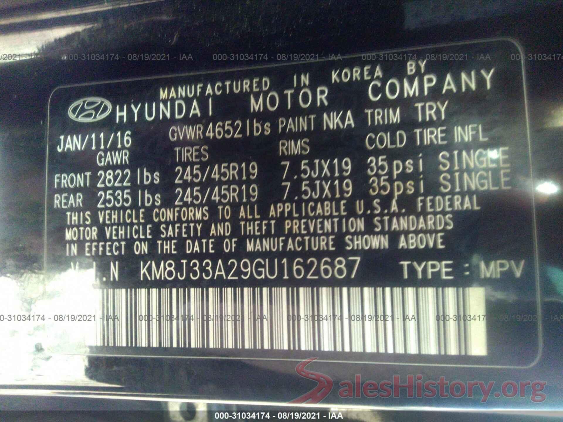 KM8J33A29GU162687 2016 HYUNDAI TUCSON