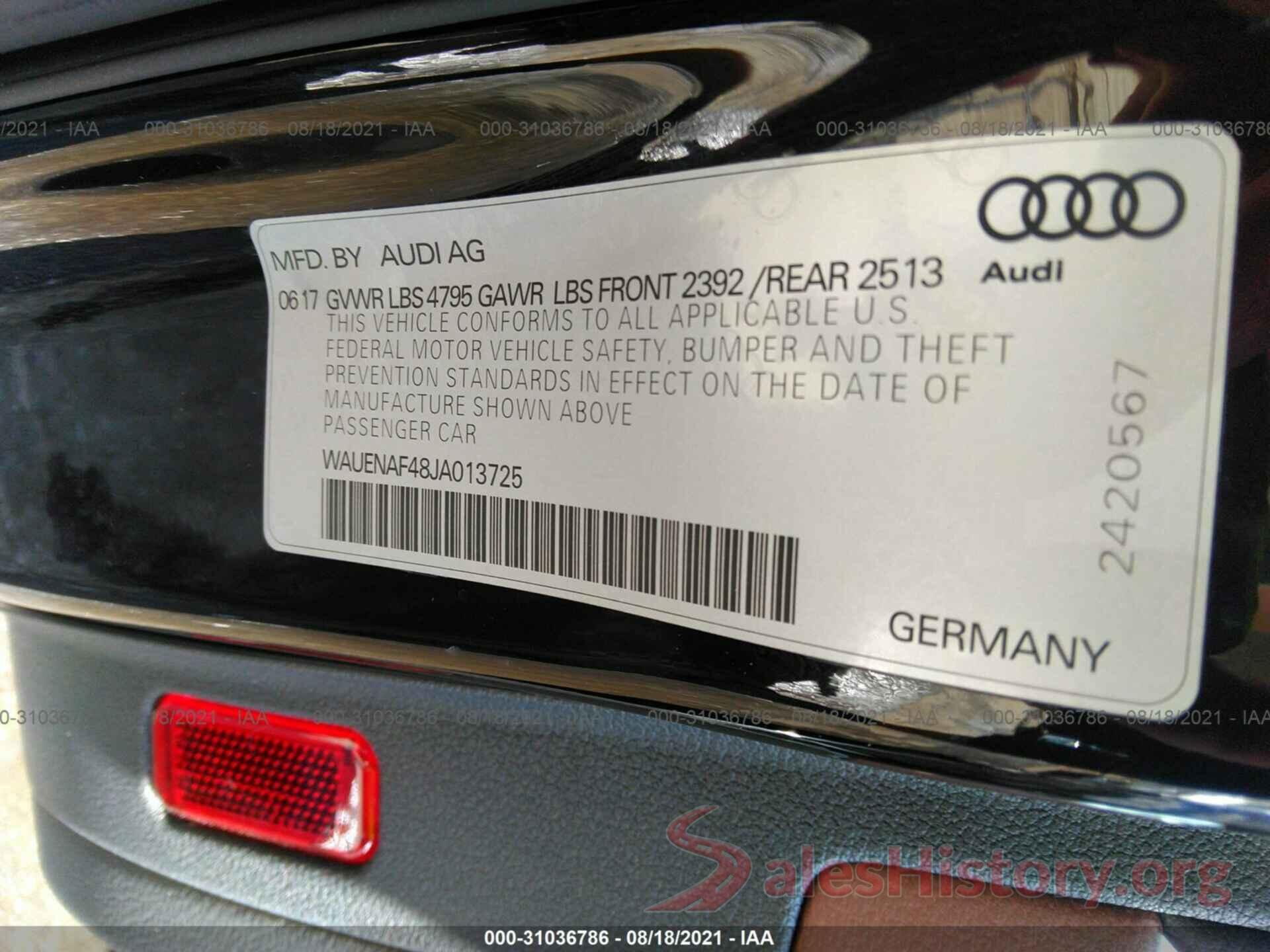 WAUENAF48JA013725 2018 AUDI A4