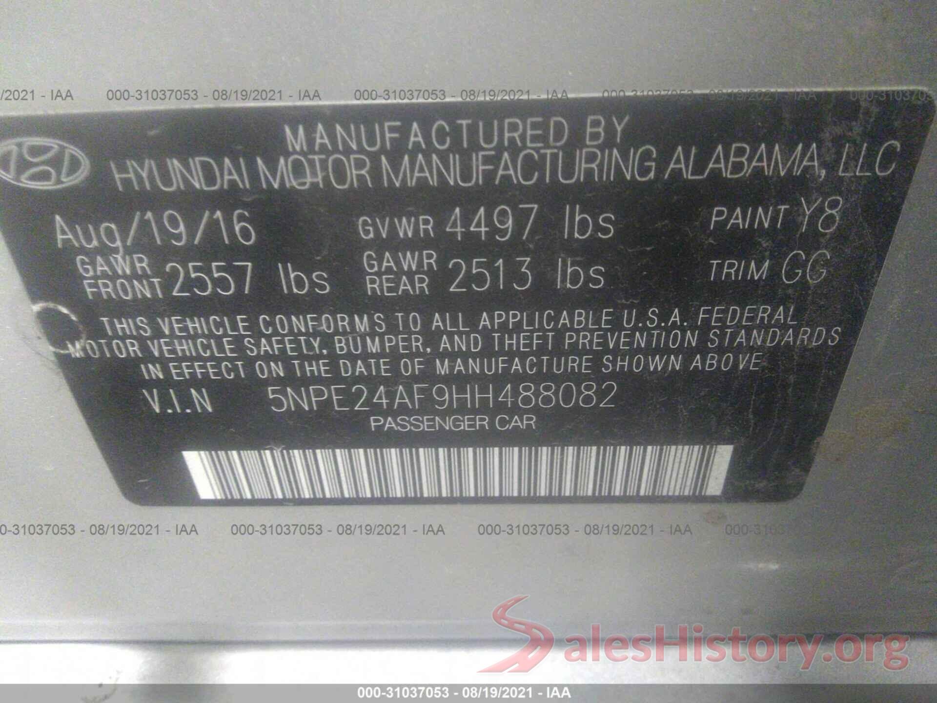 5NPE24AF9HH488082 2017 HYUNDAI SONATA