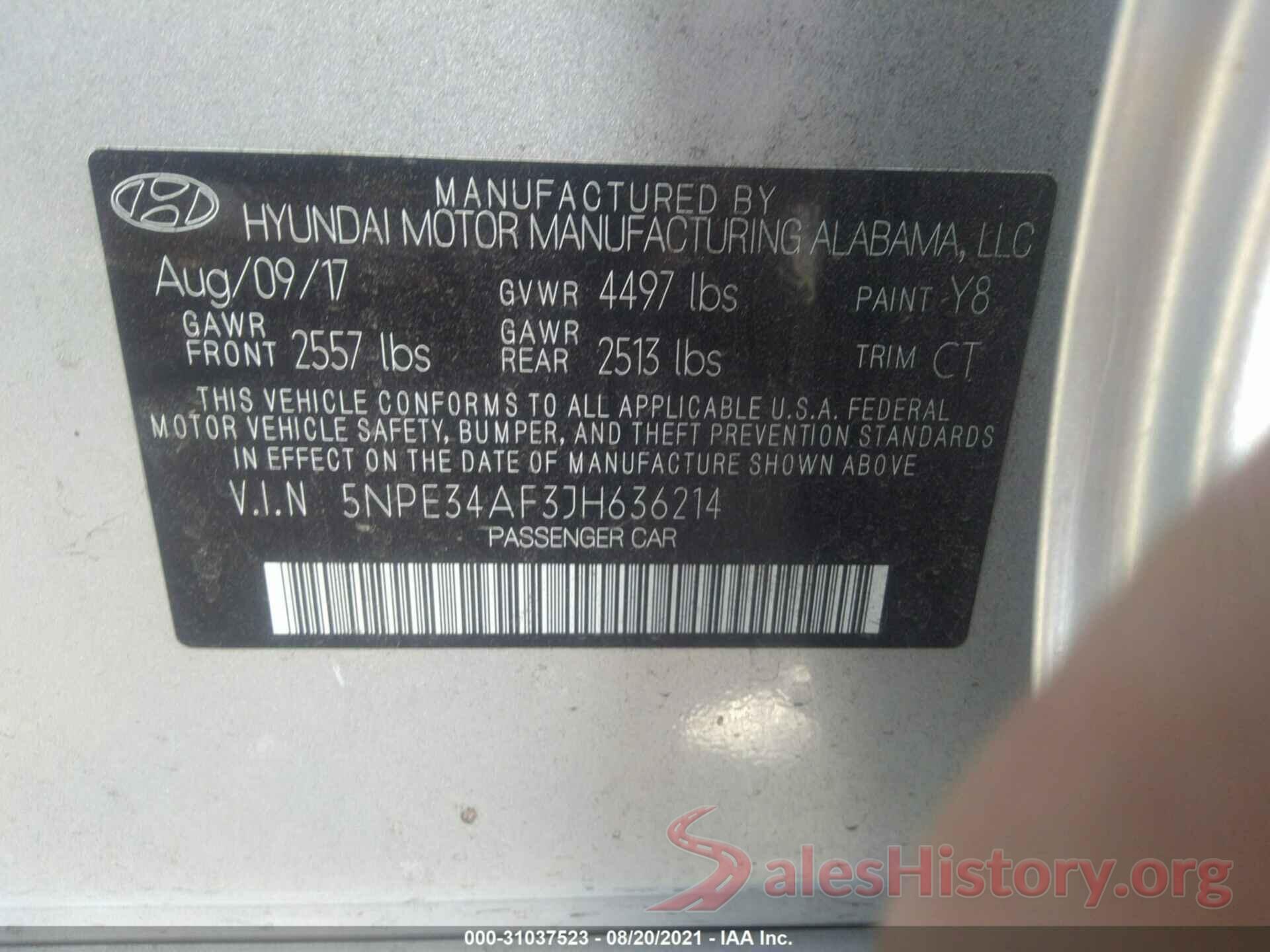 5NPE34AF3JH636214 2018 HYUNDAI SONATA