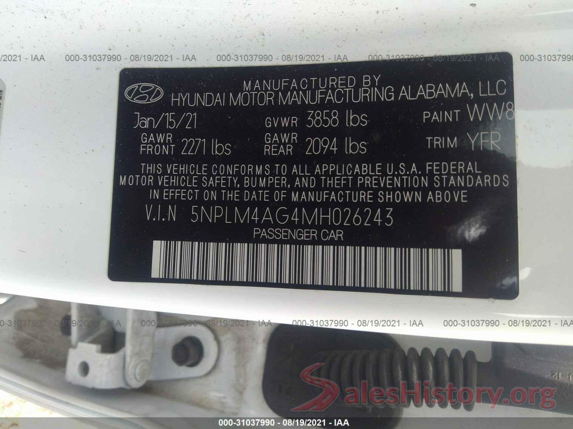 5NPLM4AG4MH026243 2021 HYUNDAI ELANTRA