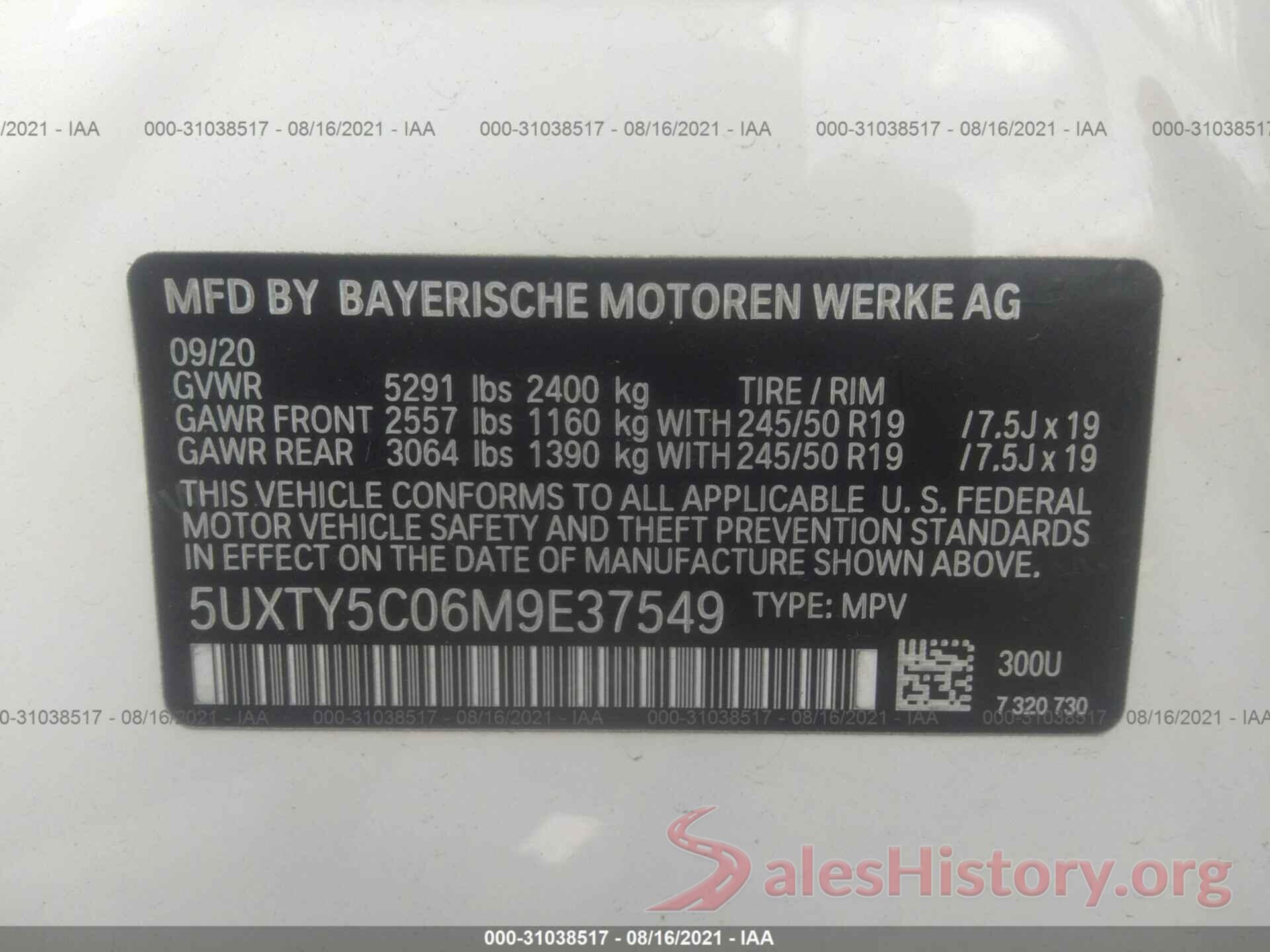 5UXTY5C06M9E37549 2021 BMW X3