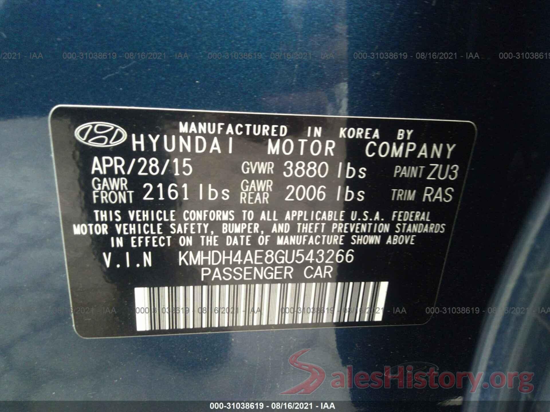 KMHDH4AE8GU543266 2016 HYUNDAI ELANTRA