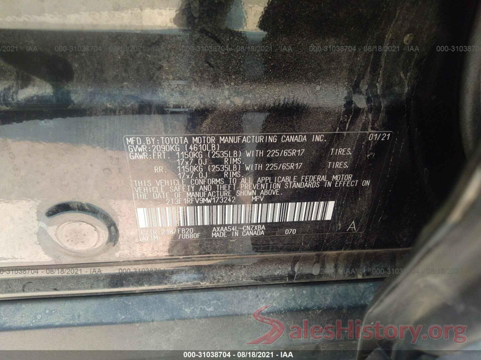 2T3F1RFV9MW173242 2021 TOYOTA RAV4