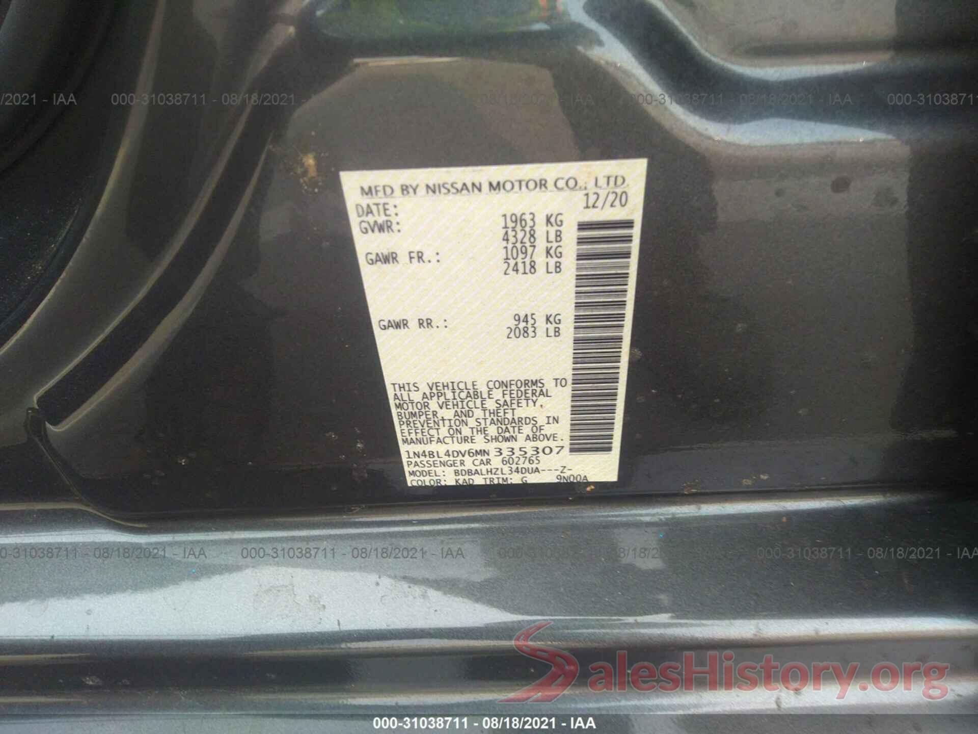 1N4BL4DV6MN335307 2021 NISSAN ALTIMA