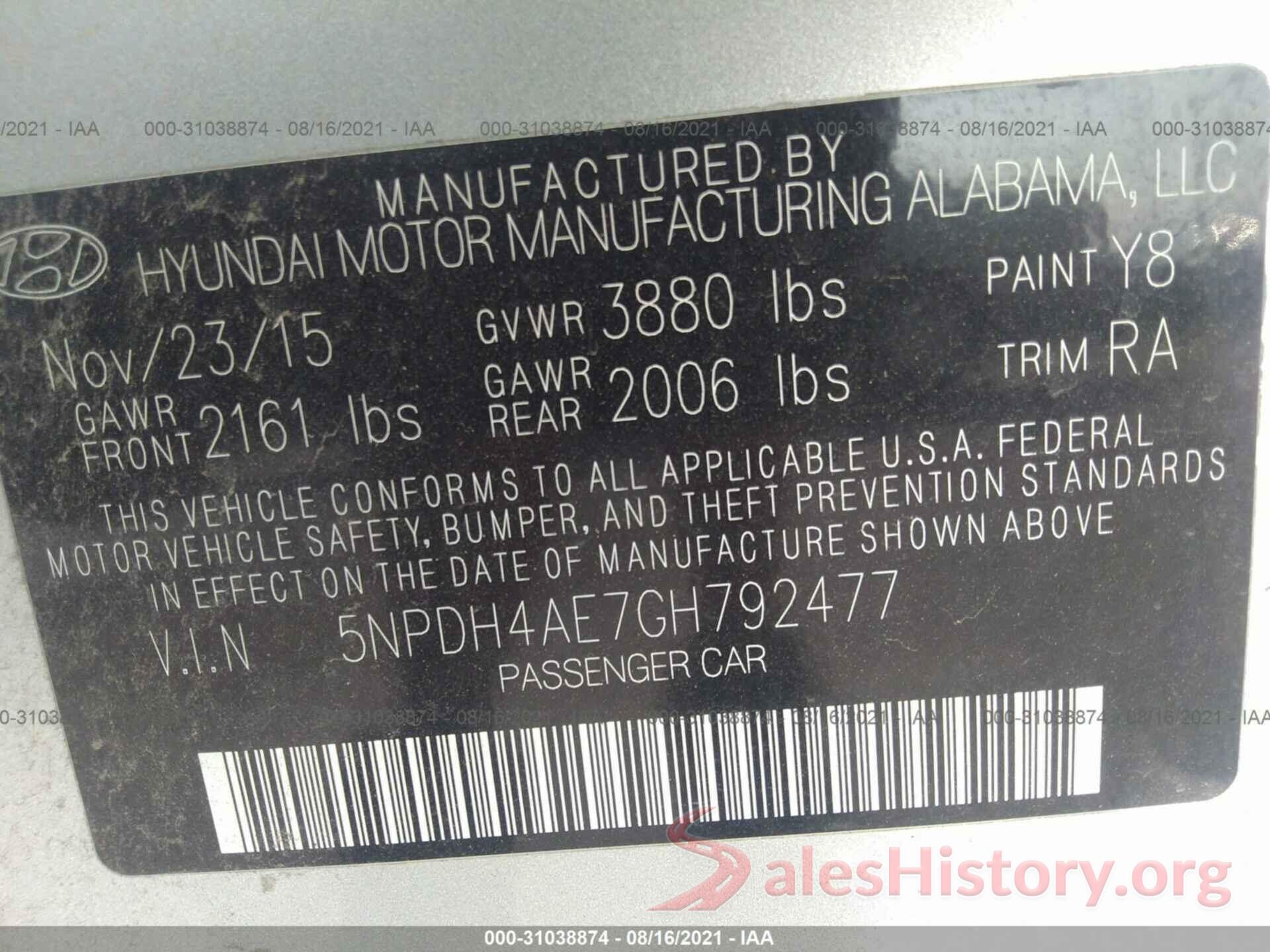 5NPDH4AE7GH792477 2016 HYUNDAI ELANTRA