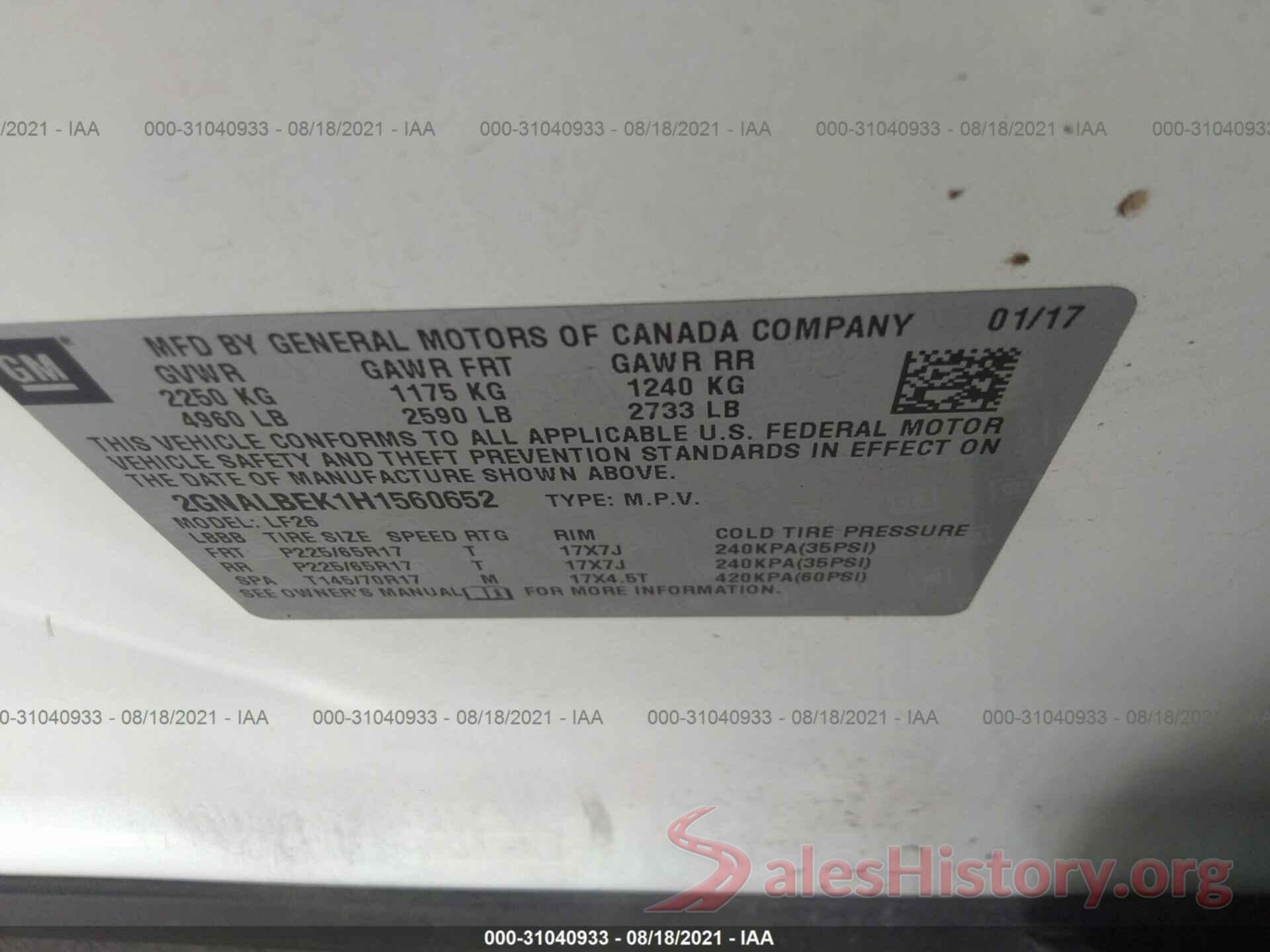 2GNALBEK1H1560652 2017 CHEVROLET EQUINOX