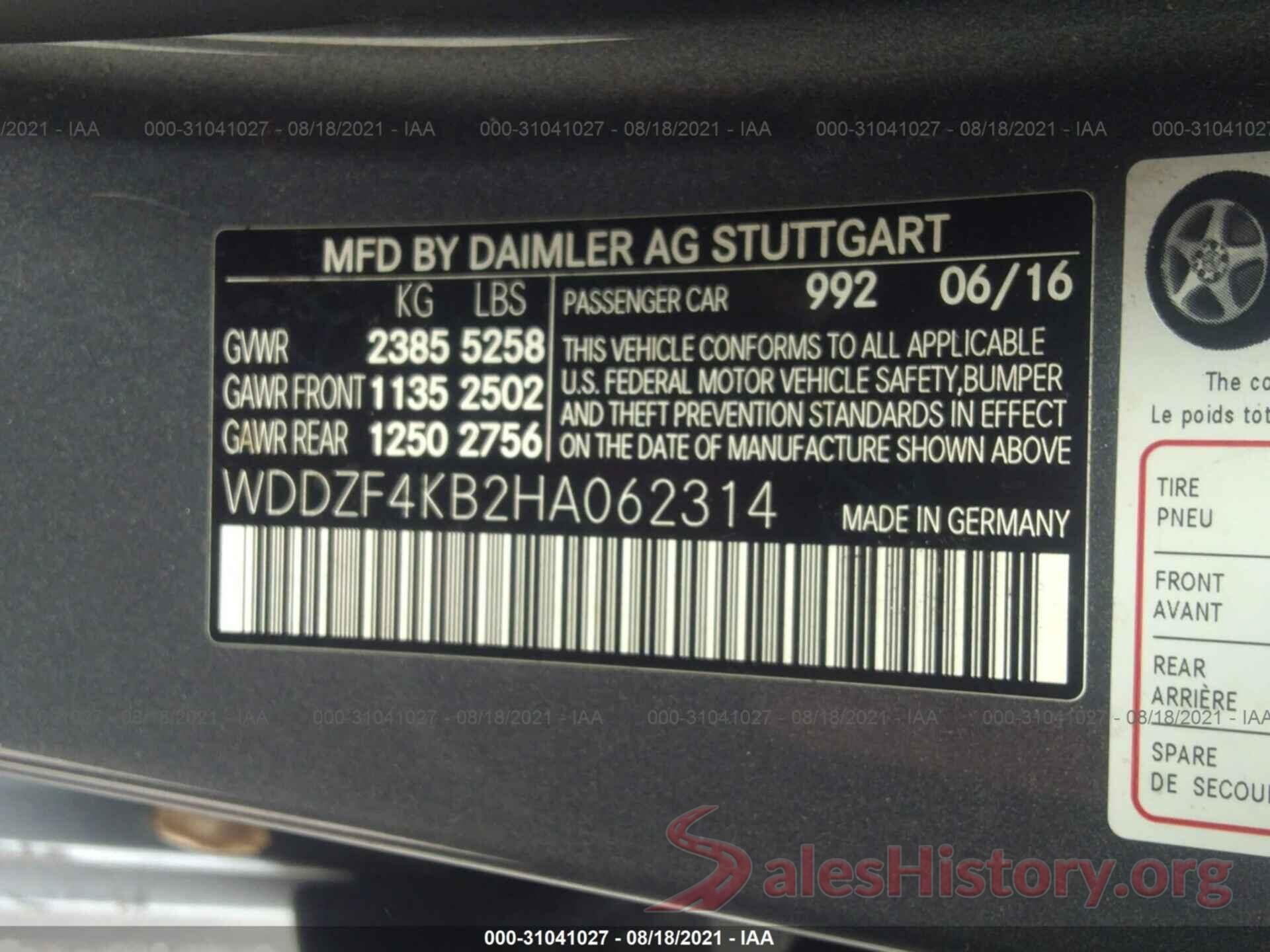 WDDZF4KB2HA062314 2017 MERCEDES-BENZ E-CLASS