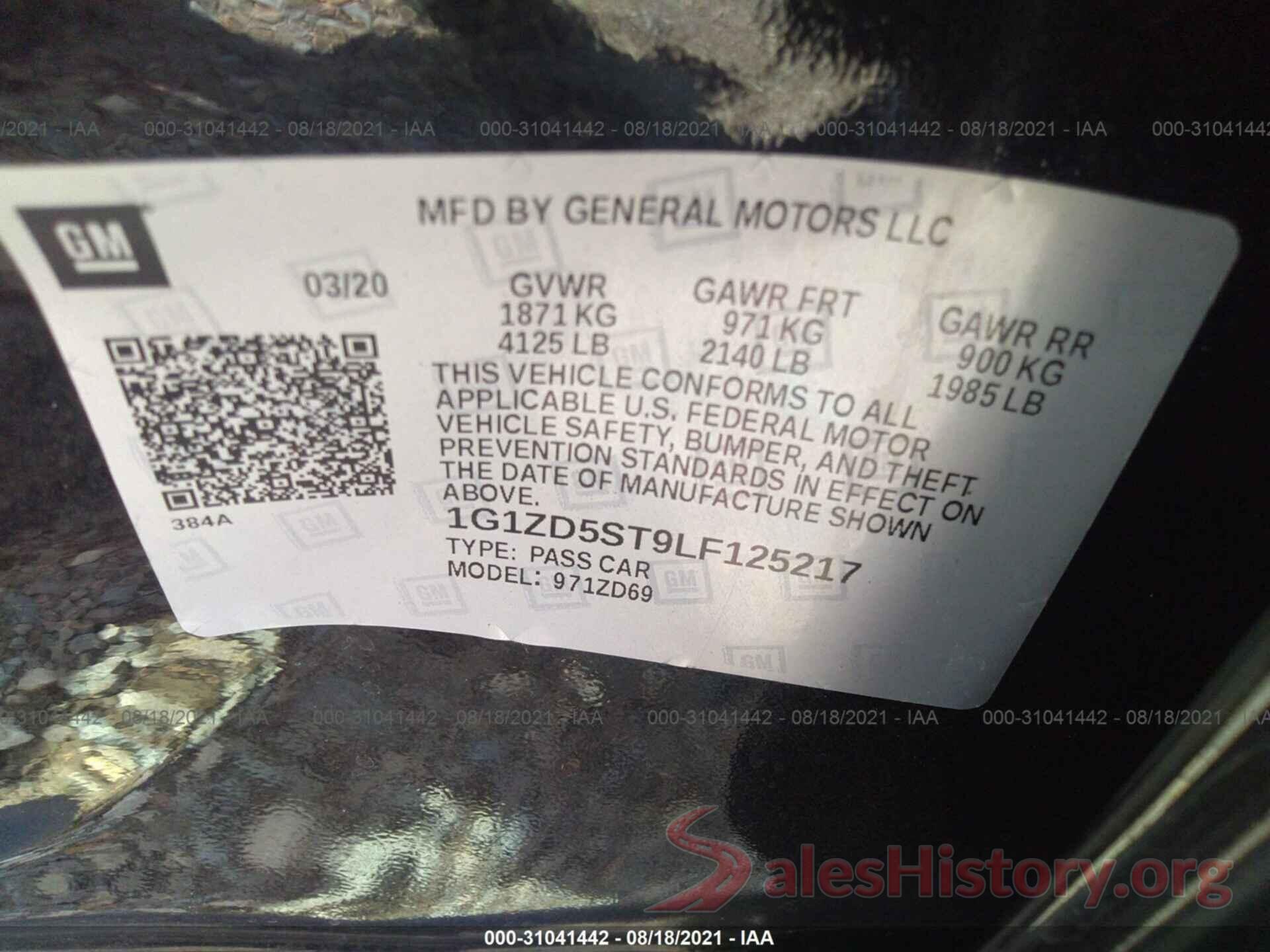 1G1ZD5ST9LF125217 2020 CHEVROLET MALIBU