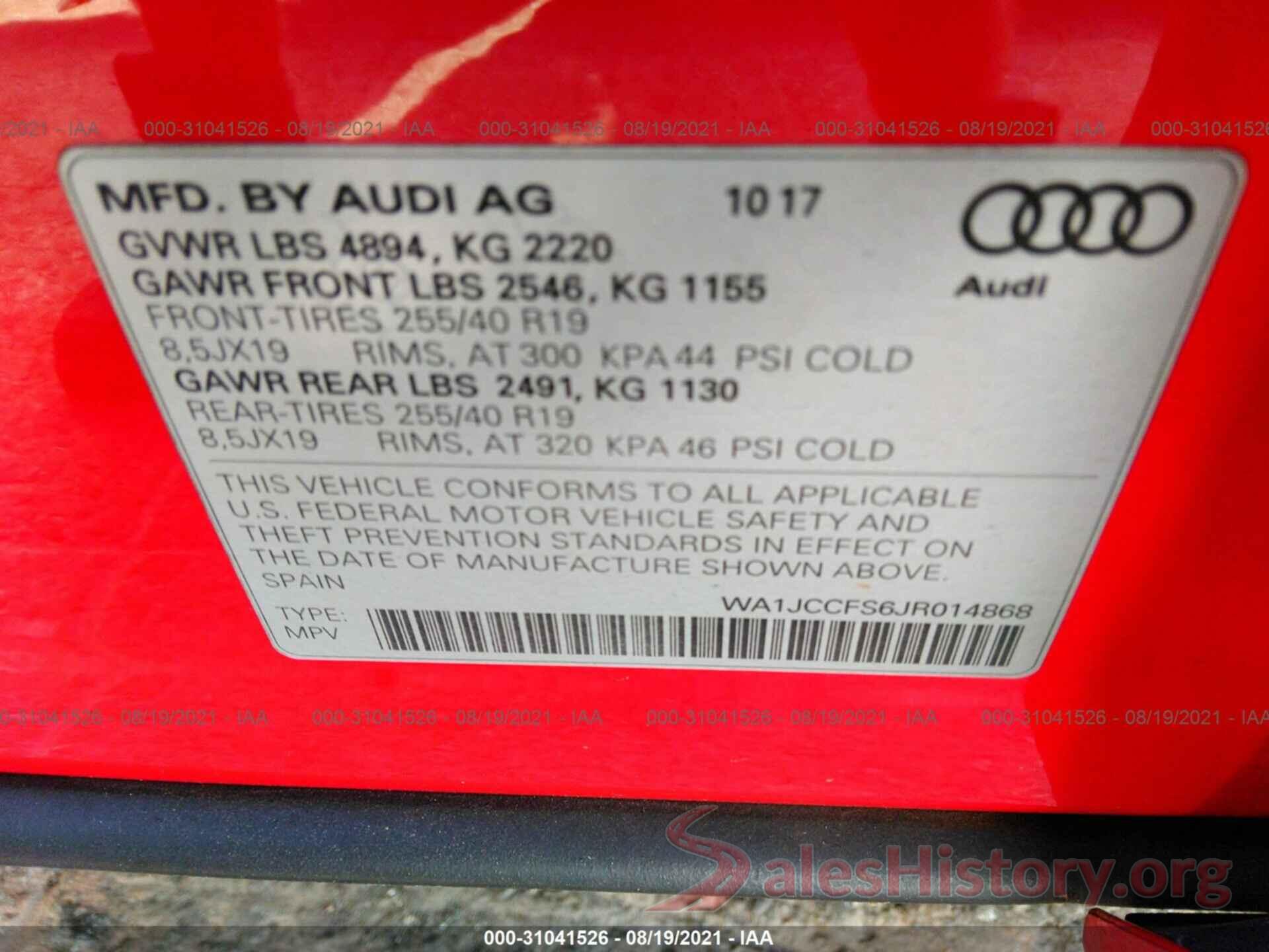 WA1JCCFS6JR014868 2018 AUDI Q3