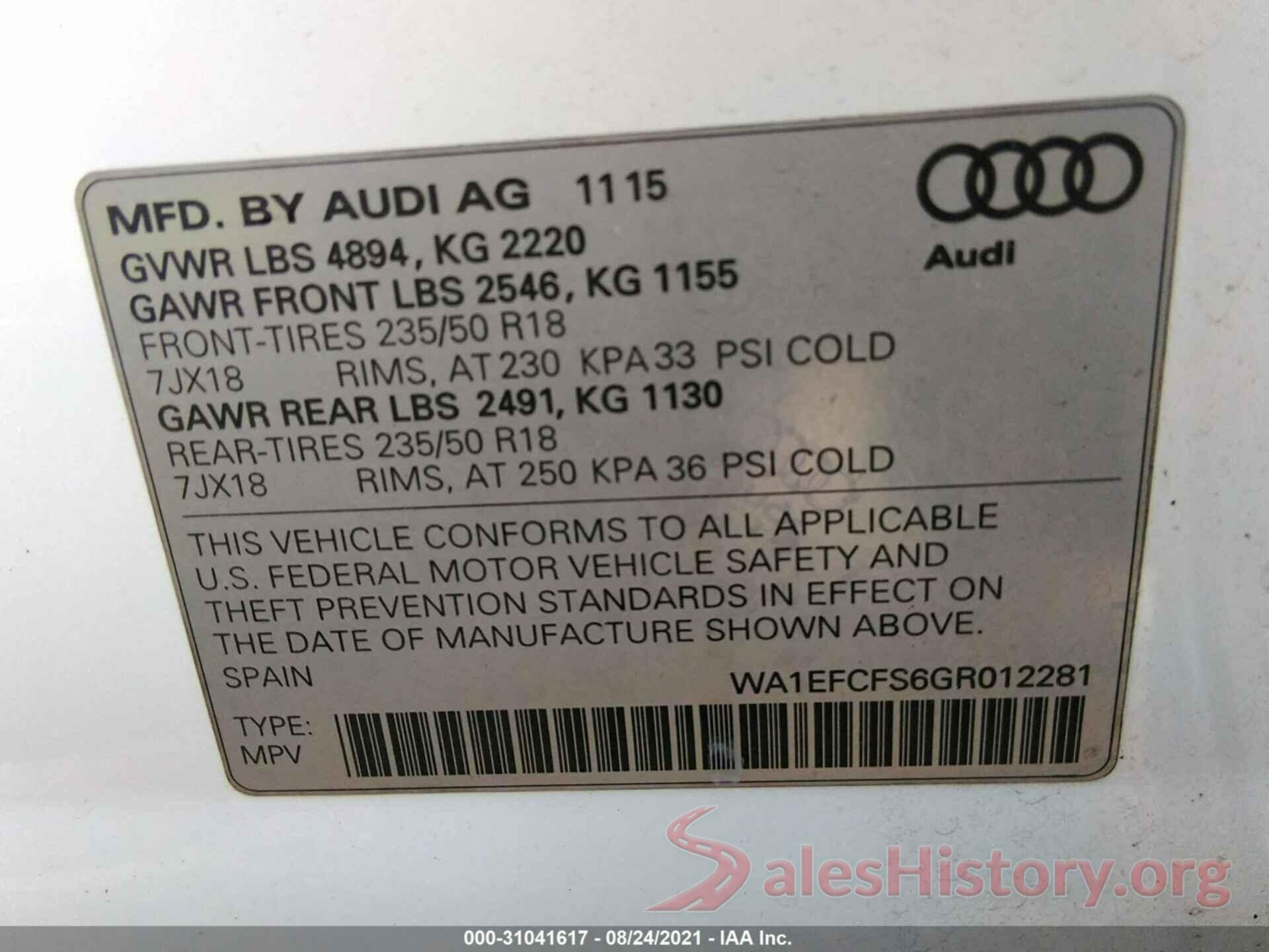 WA1EFCFS6GR012281 2016 AUDI Q3