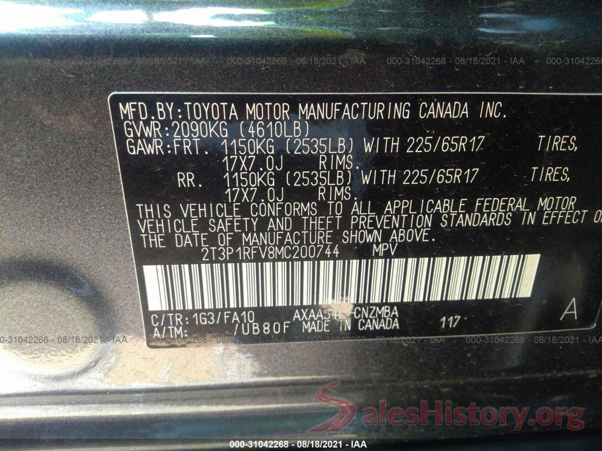 2T3P1RFV8MC200744 2021 TOYOTA RAV4