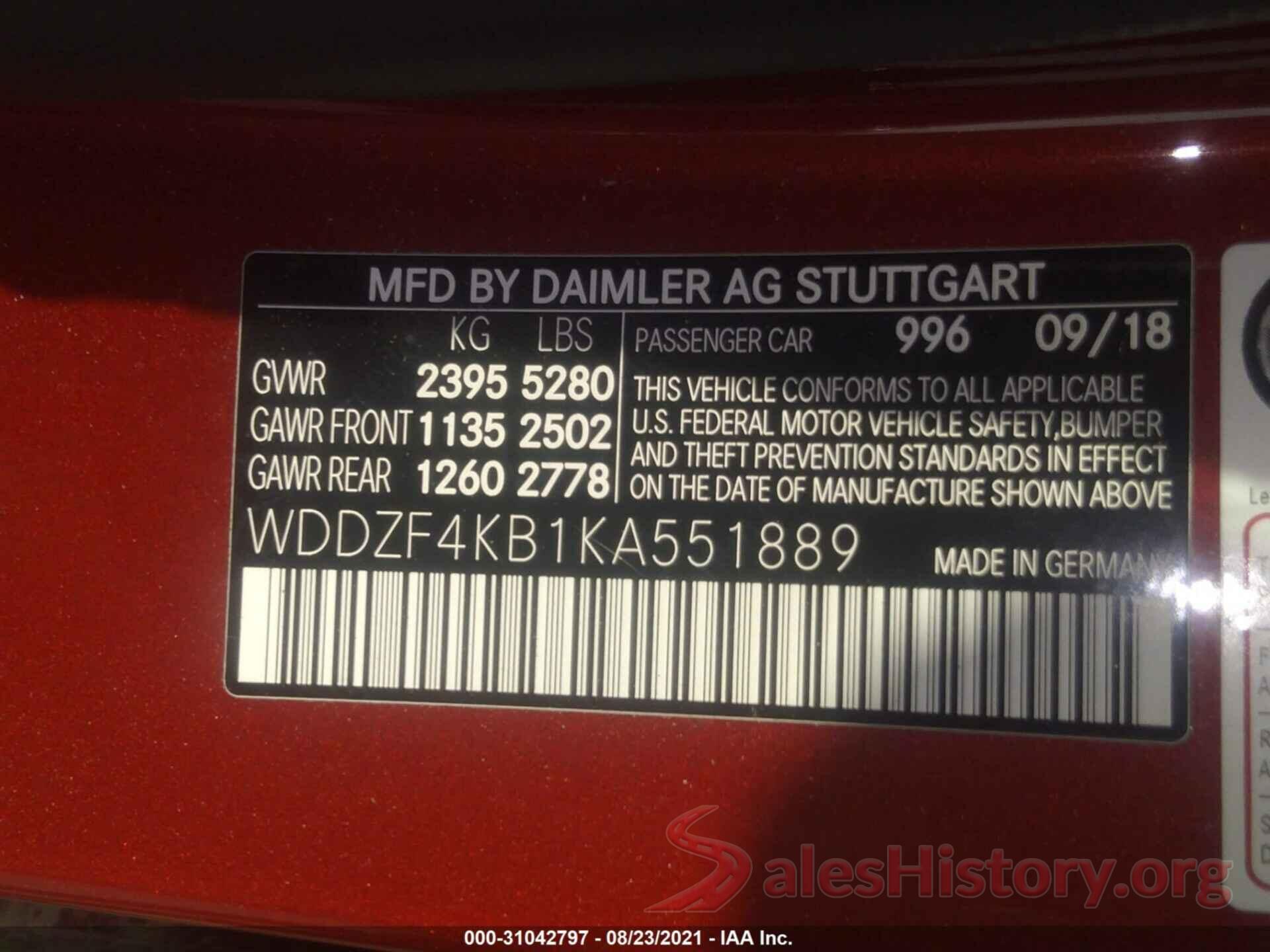 WDDZF4KB1KA551889 2019 MERCEDES-BENZ E-CLASS