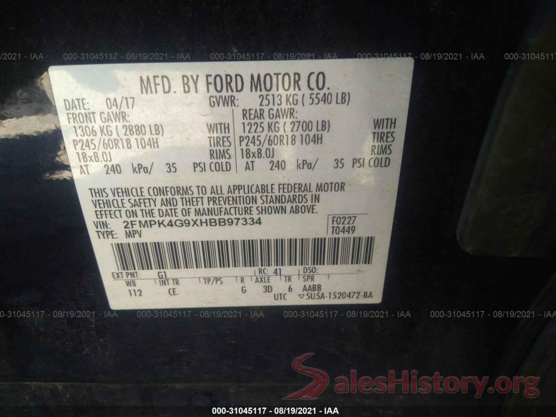 2FMPK4G9XHBB97334 2017 FORD EDGE