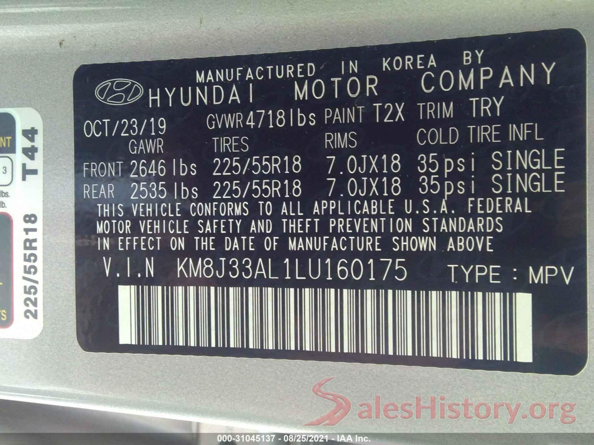 KM8J33AL1LU160175 2020 HYUNDAI TUCSON