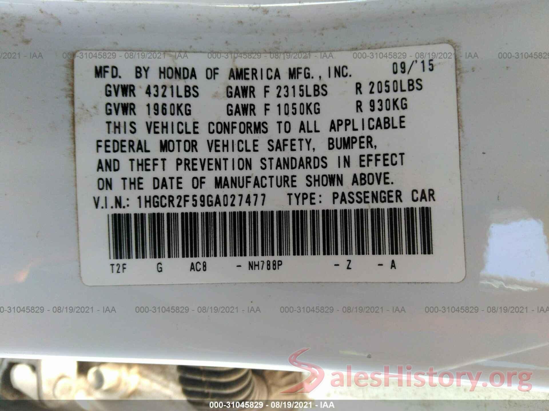 1HGCR2F59GA027477 2016 HONDA ACCORD SEDAN