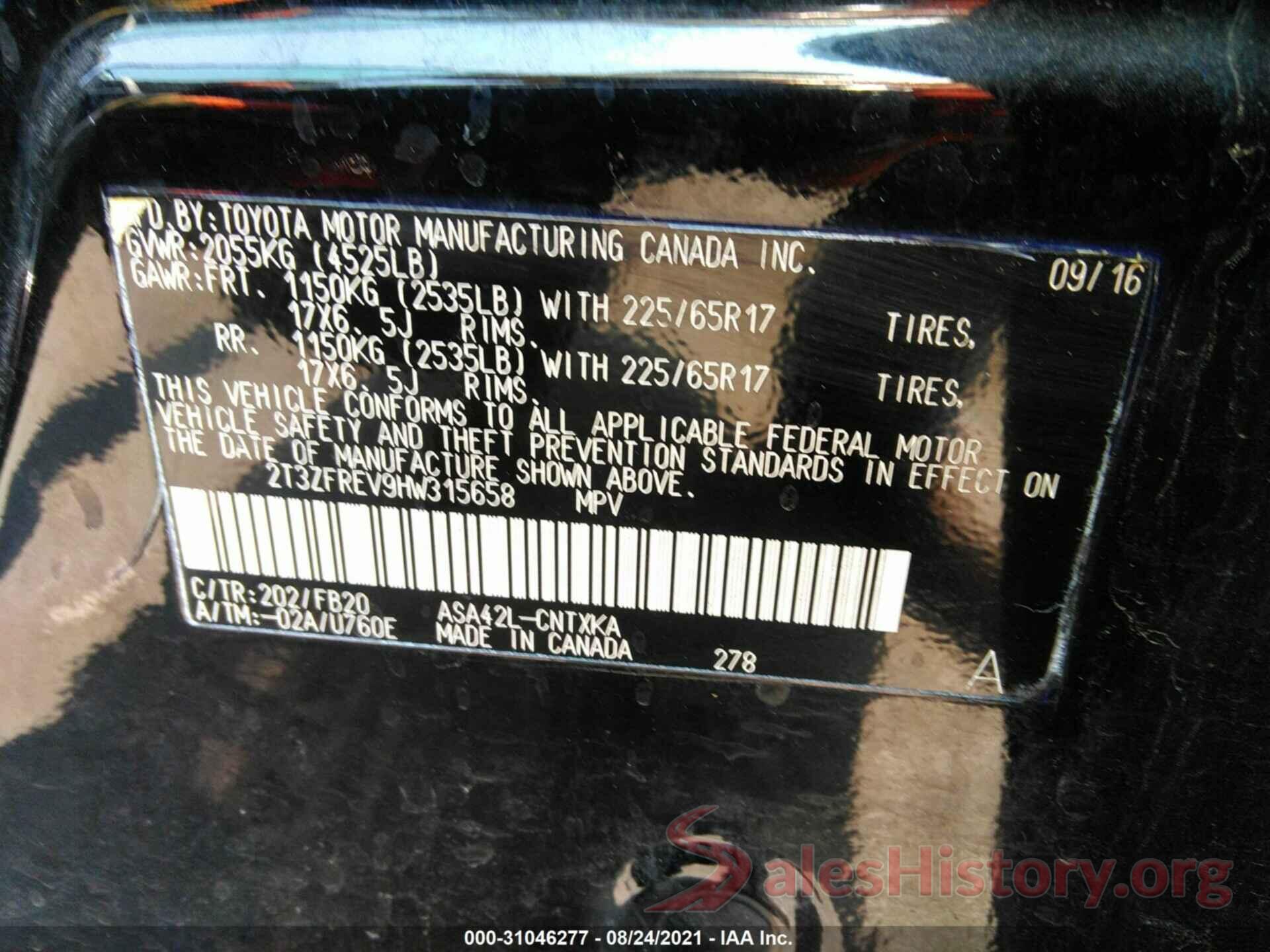 2T3ZFREV9HW315658 2017 TOYOTA RAV4