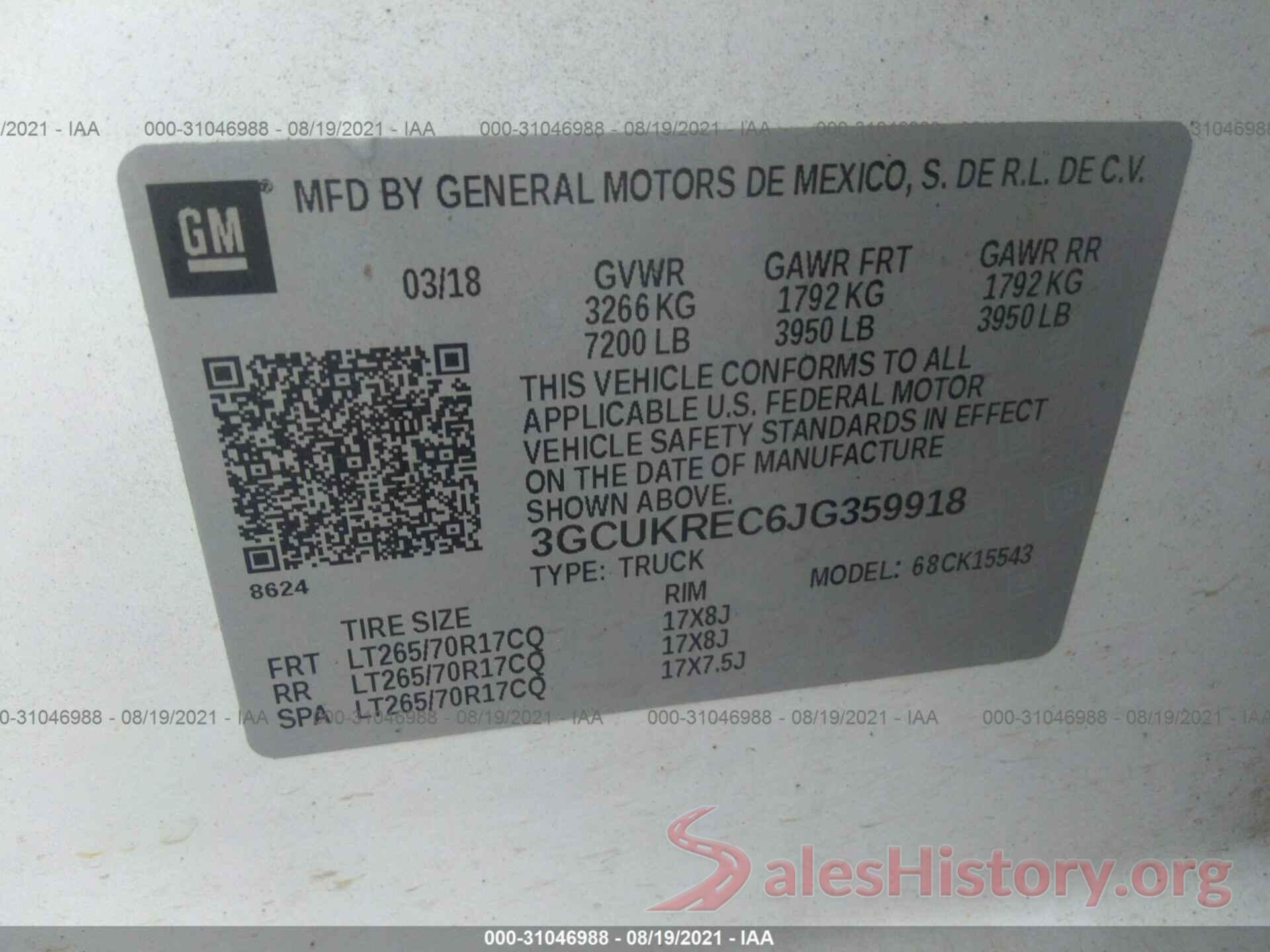 3GCUKREC6JG359918 2018 CHEVROLET SILVERADO 1500