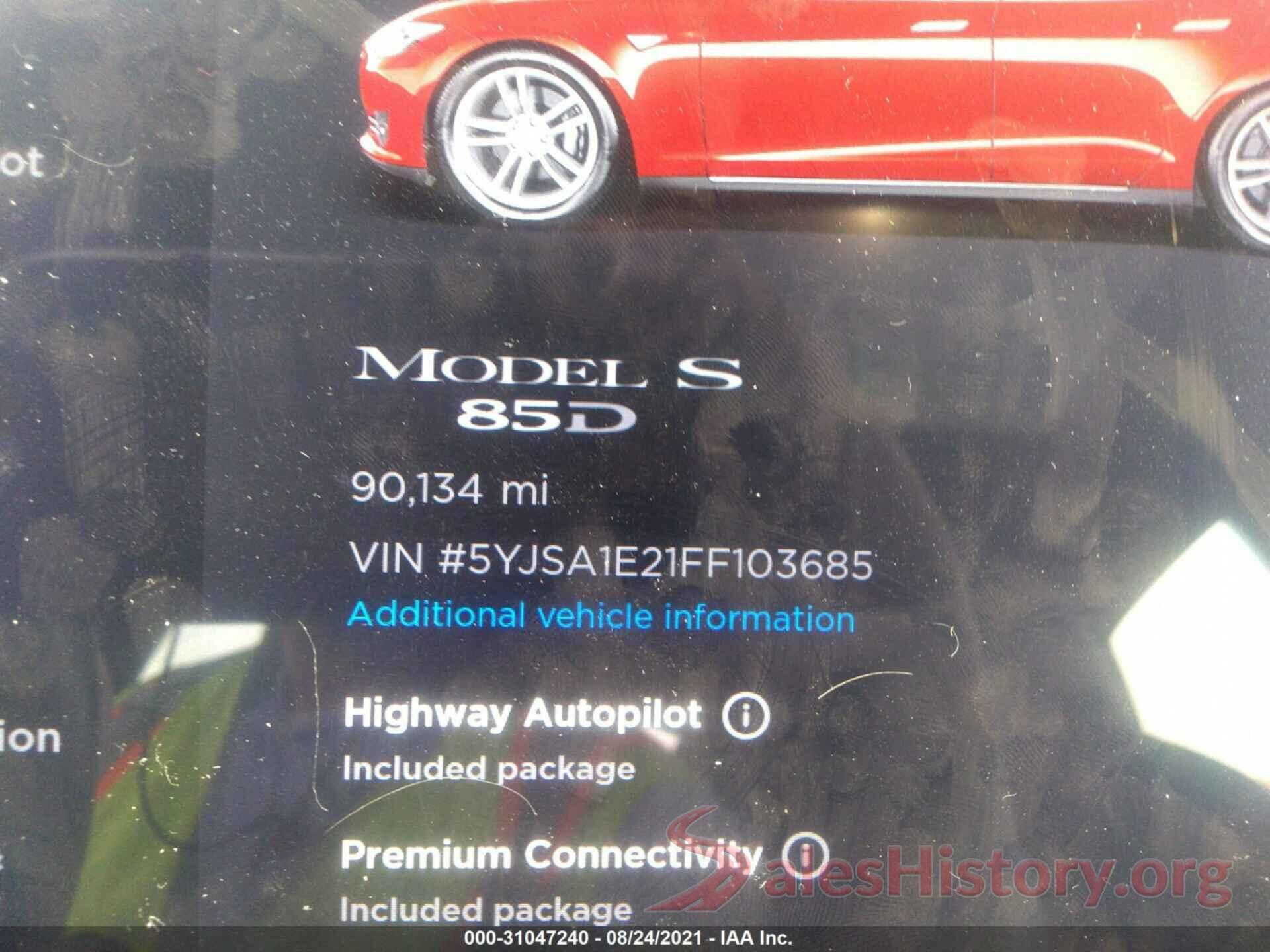 5YJSA1E21FF103685 2015 TESLA MODEL S