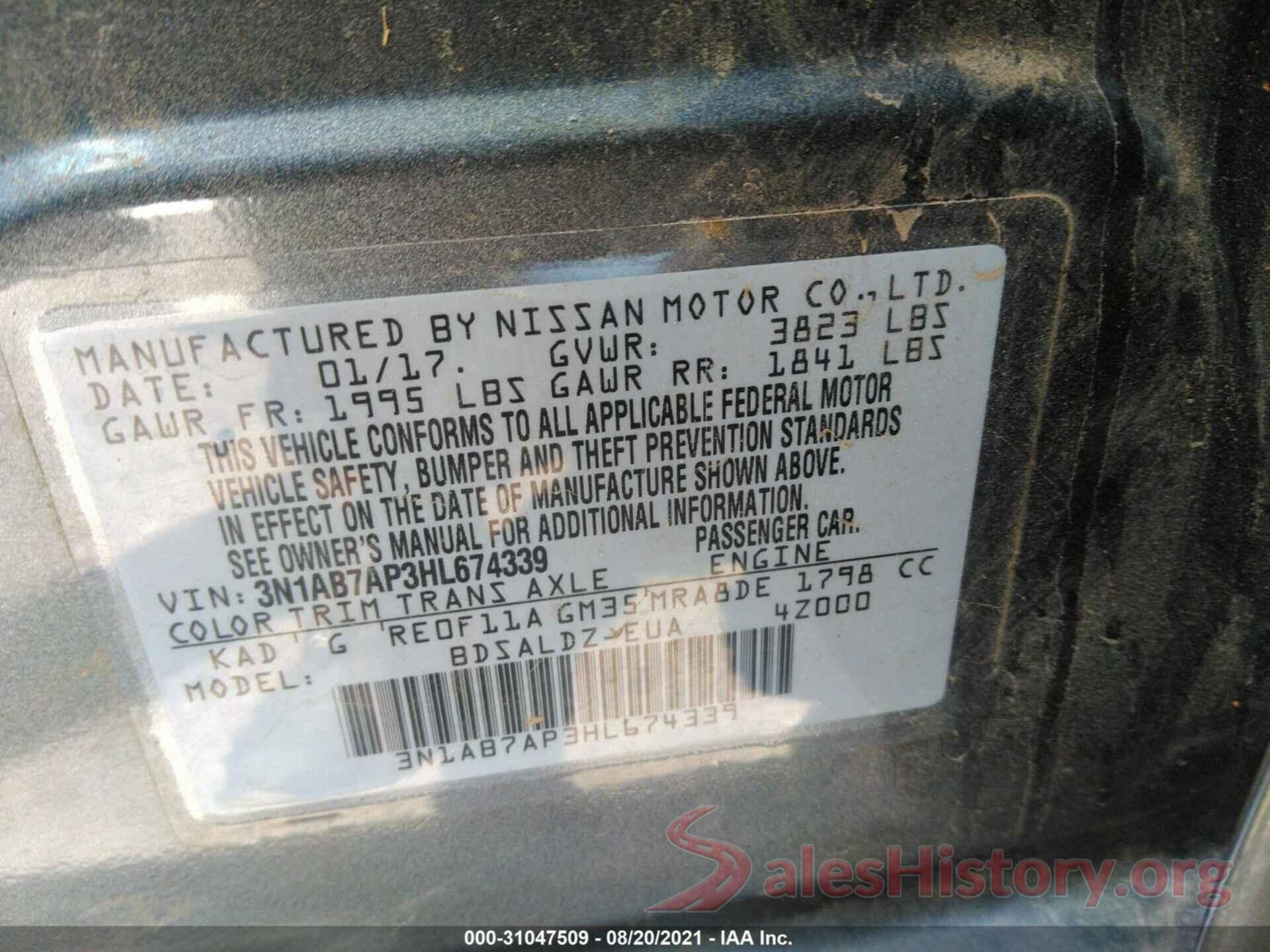 3N1AB7AP3HL674339 2017 NISSAN SENTRA