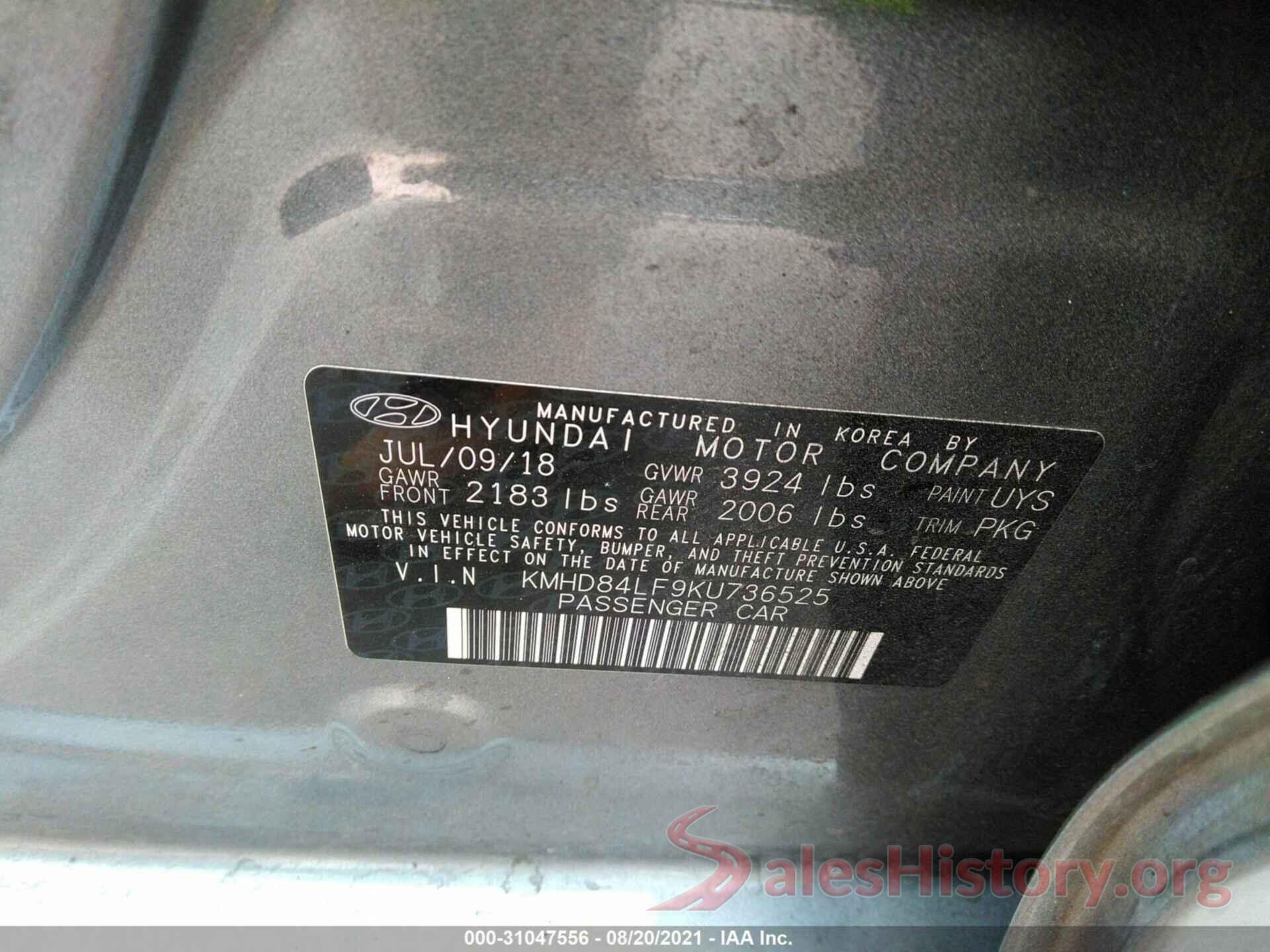 KMHD84LF9KU736525 2019 HYUNDAI ELANTRA