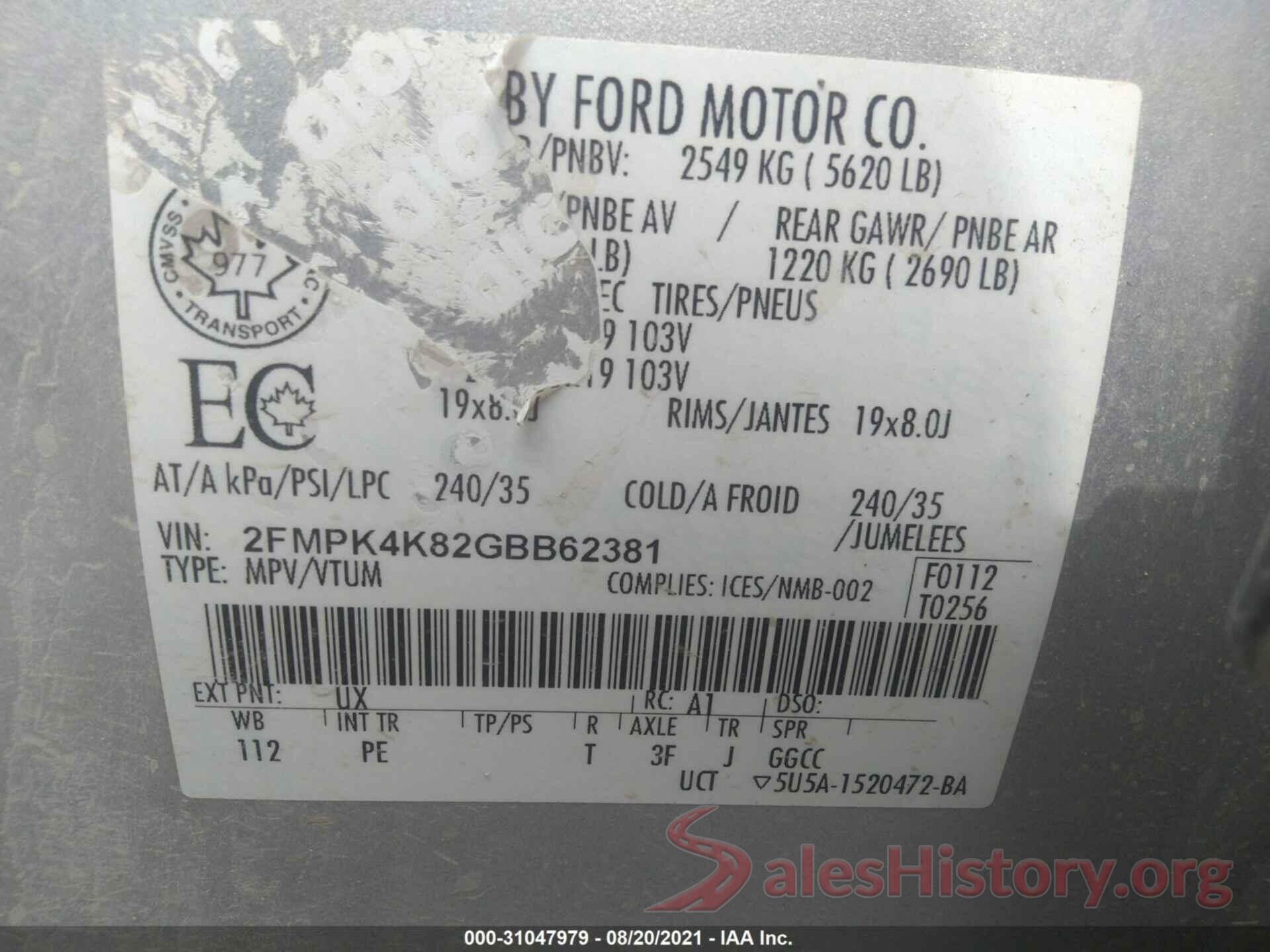 2FMPK4K82GBB62381 2016 FORD EDGE