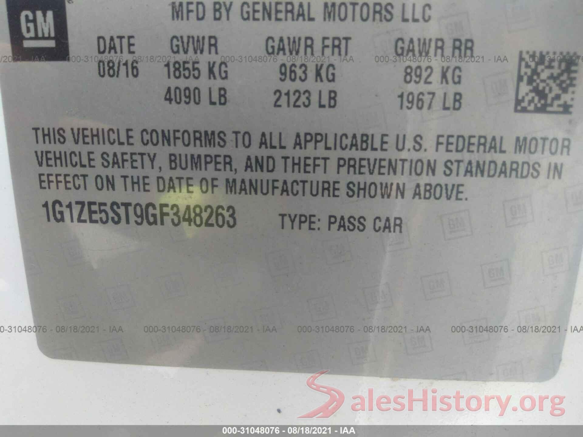 1G1ZE5ST9GF348263 2016 CHEVROLET MALIBU