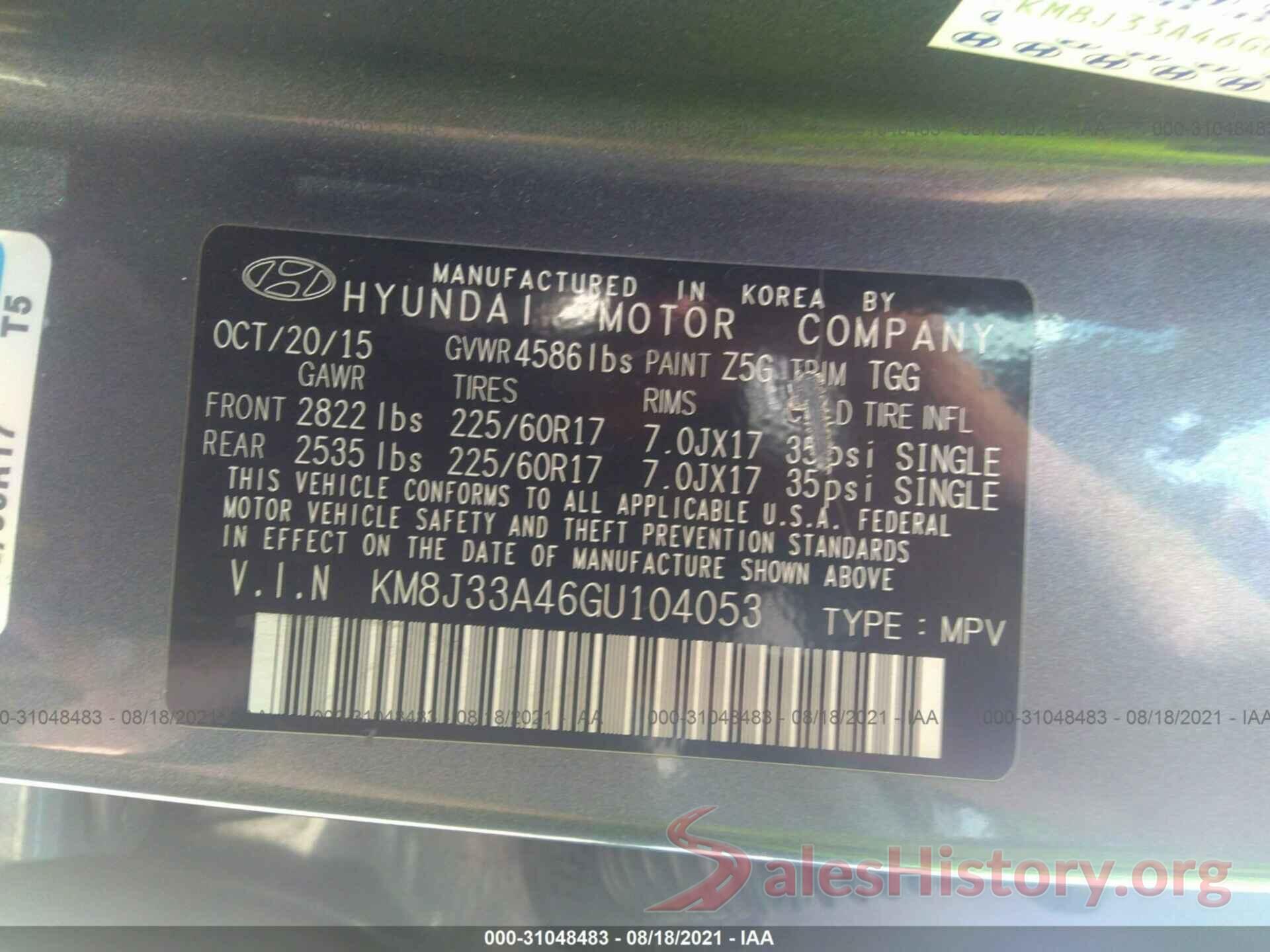 KM8J33A46GU104053 2016 HYUNDAI TUCSON