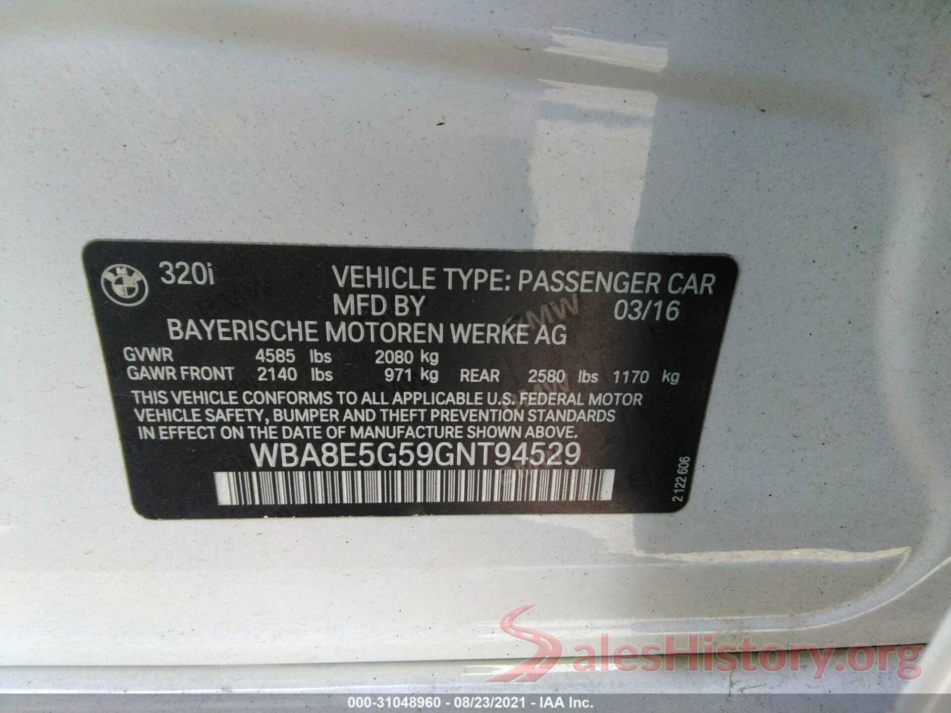 WBA8E5G59GNT94529 2016 BMW 3 SERIES