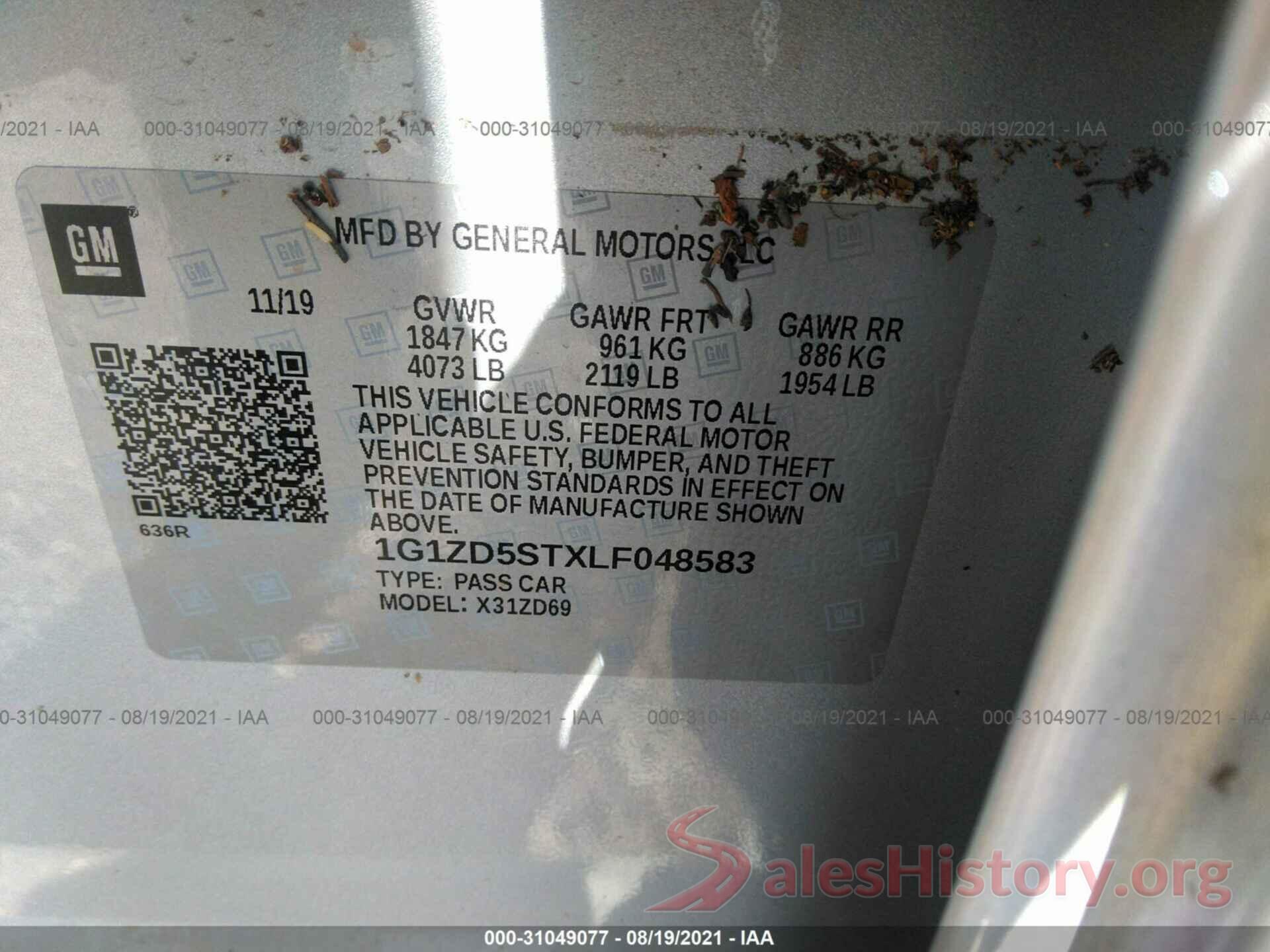 1G1ZD5STXLF048583 2020 CHEVROLET MALIBU