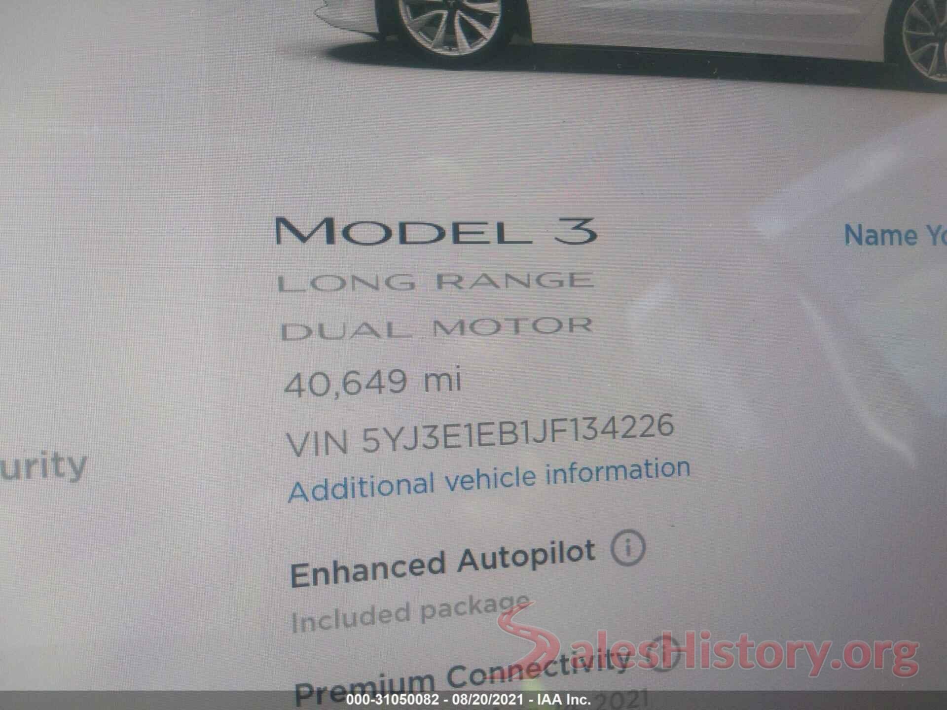 5YJ3E1EB1JF134226 2018 TESLA MODEL 3