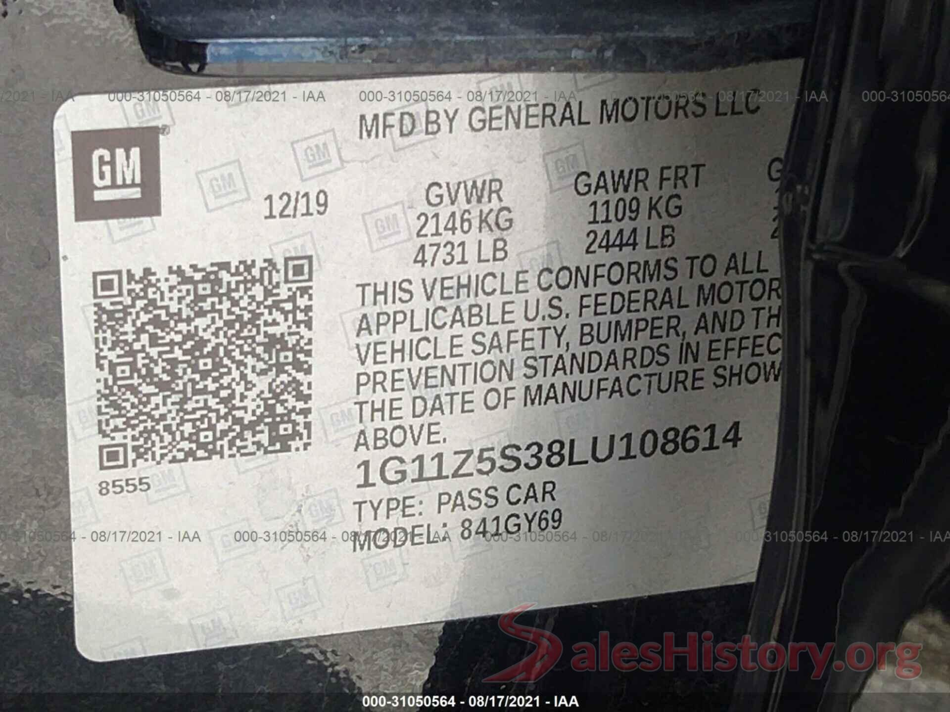 1G11Z5S38LU108614 2020 CHEVROLET IMPALA