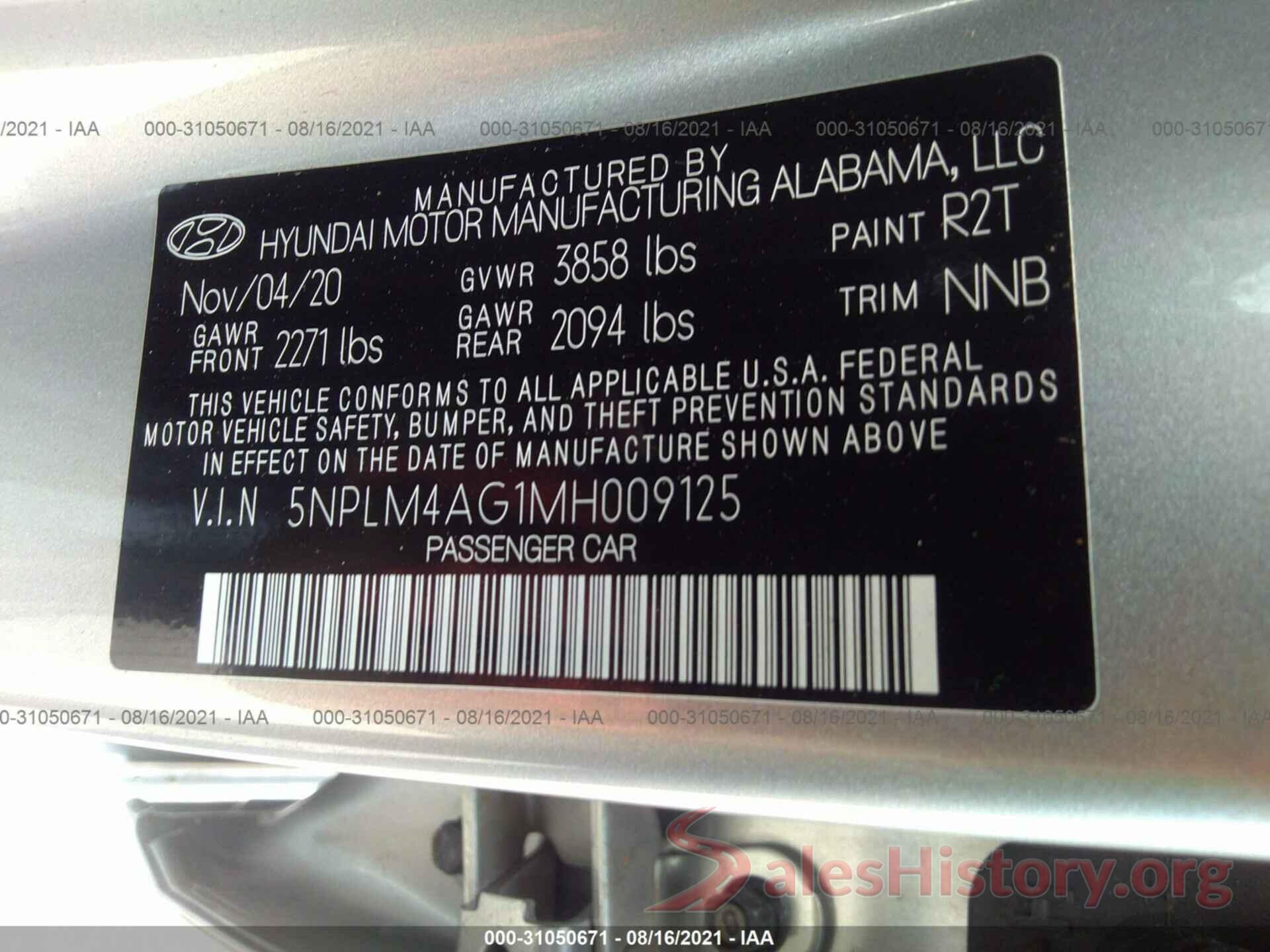 5NPLM4AG1MH009125 2021 HYUNDAI ELANTRA