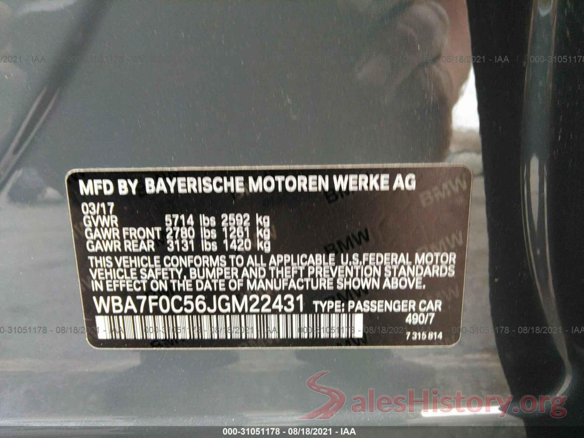 WBA7F0C56JGM22431 2018 BMW 7 SERIES