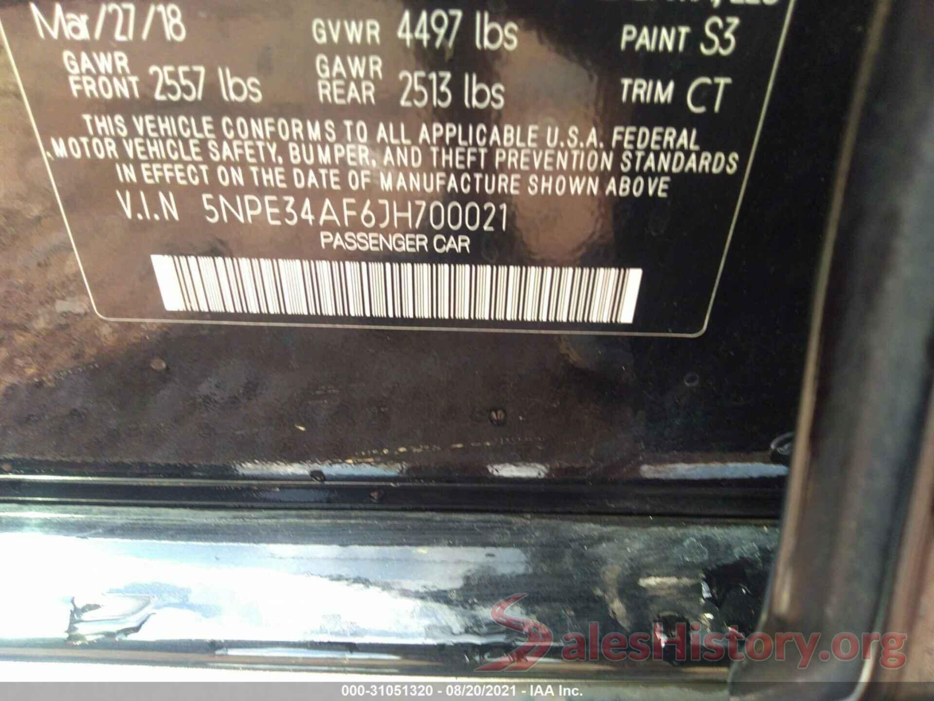 5NPE34AF6JH700021 2018 HYUNDAI SONATA