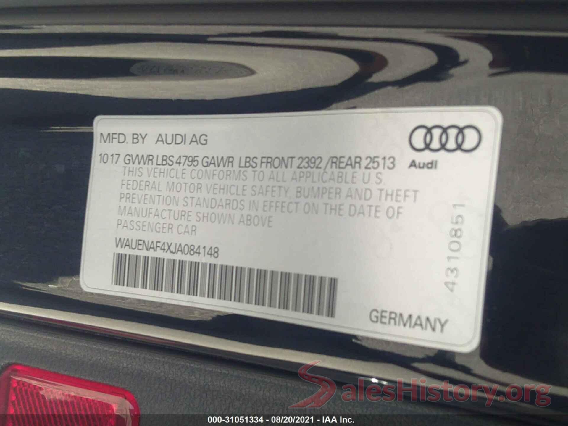 WAUENAF4XJA084148 2018 AUDI A4