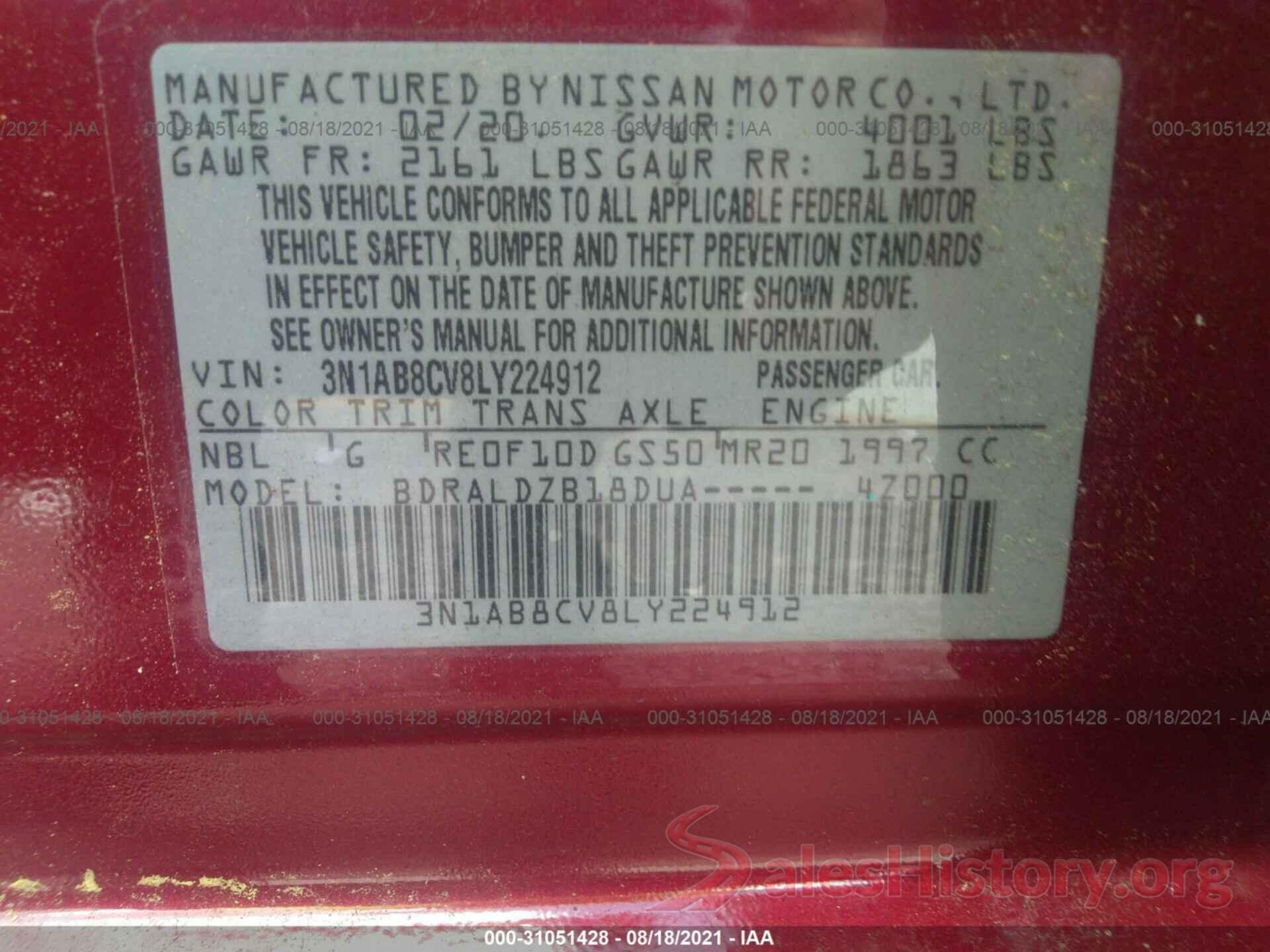 3N1AB8CV8LY224912 2020 NISSAN SENTRA